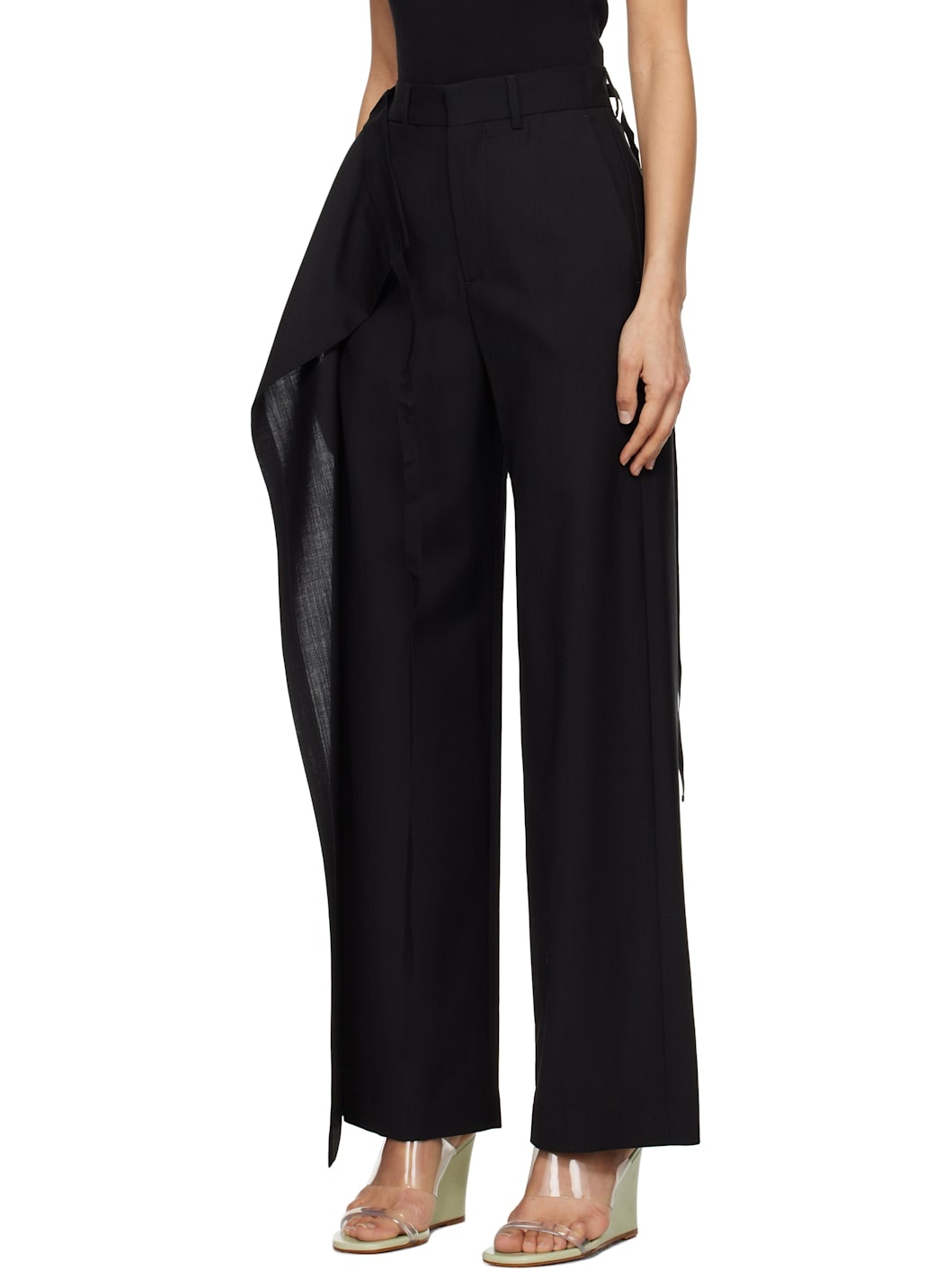 Black Tailoring Wool Canvas Tie Trousers - 4