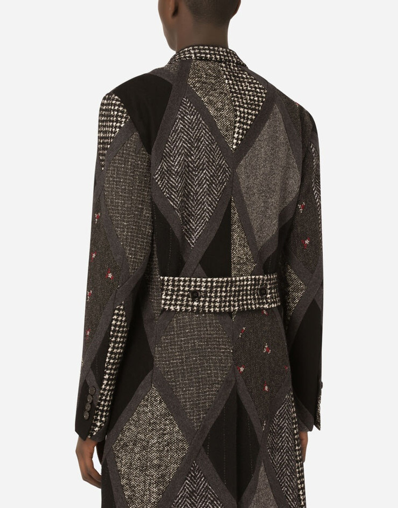 Double-breasted coat in a wool, cotton and cashmere patchwork 5