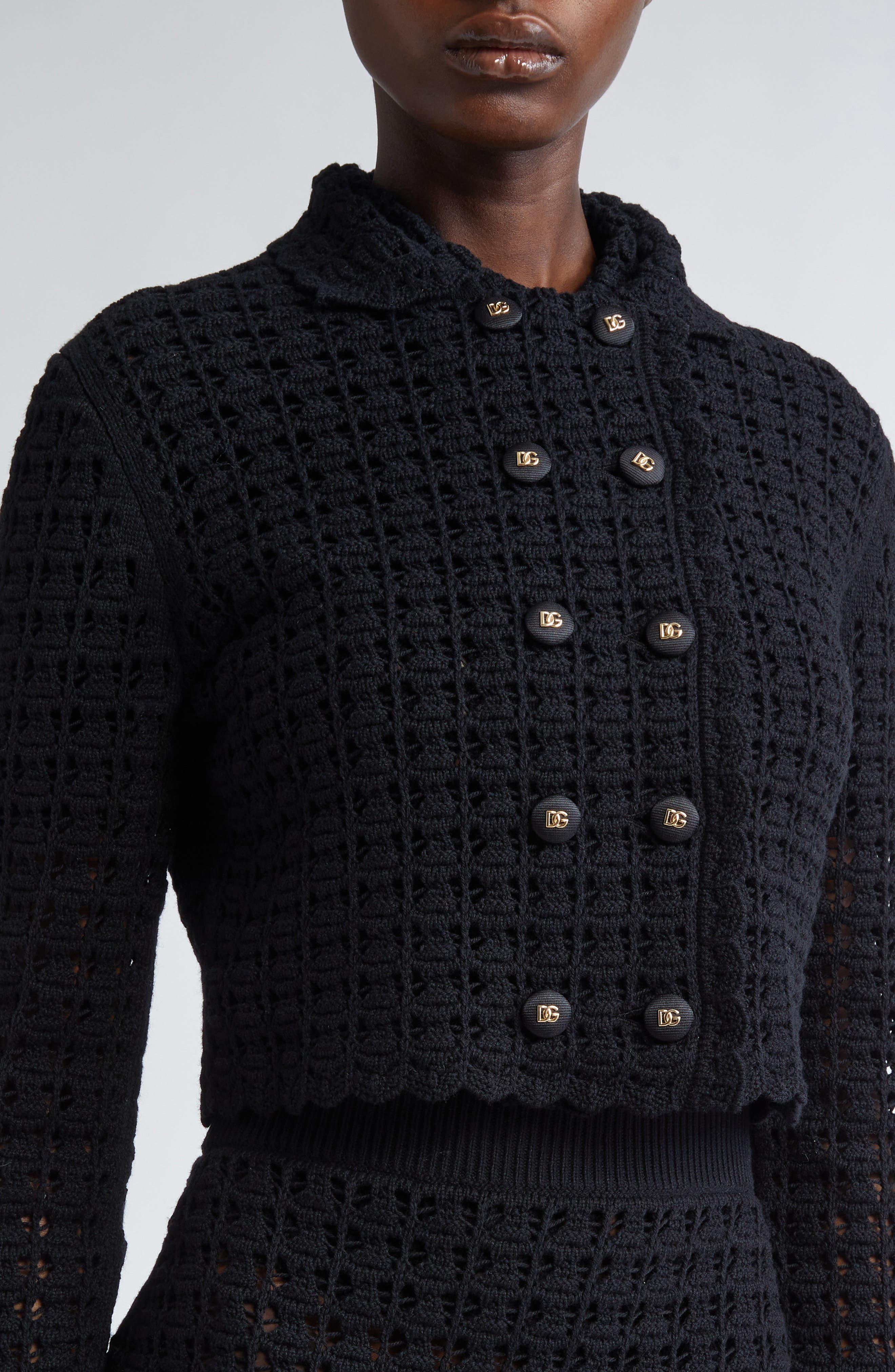 Dolce&Gabbana Virgin Wool Crochet Jacket in N0000 Nero at Nordstrom - 5