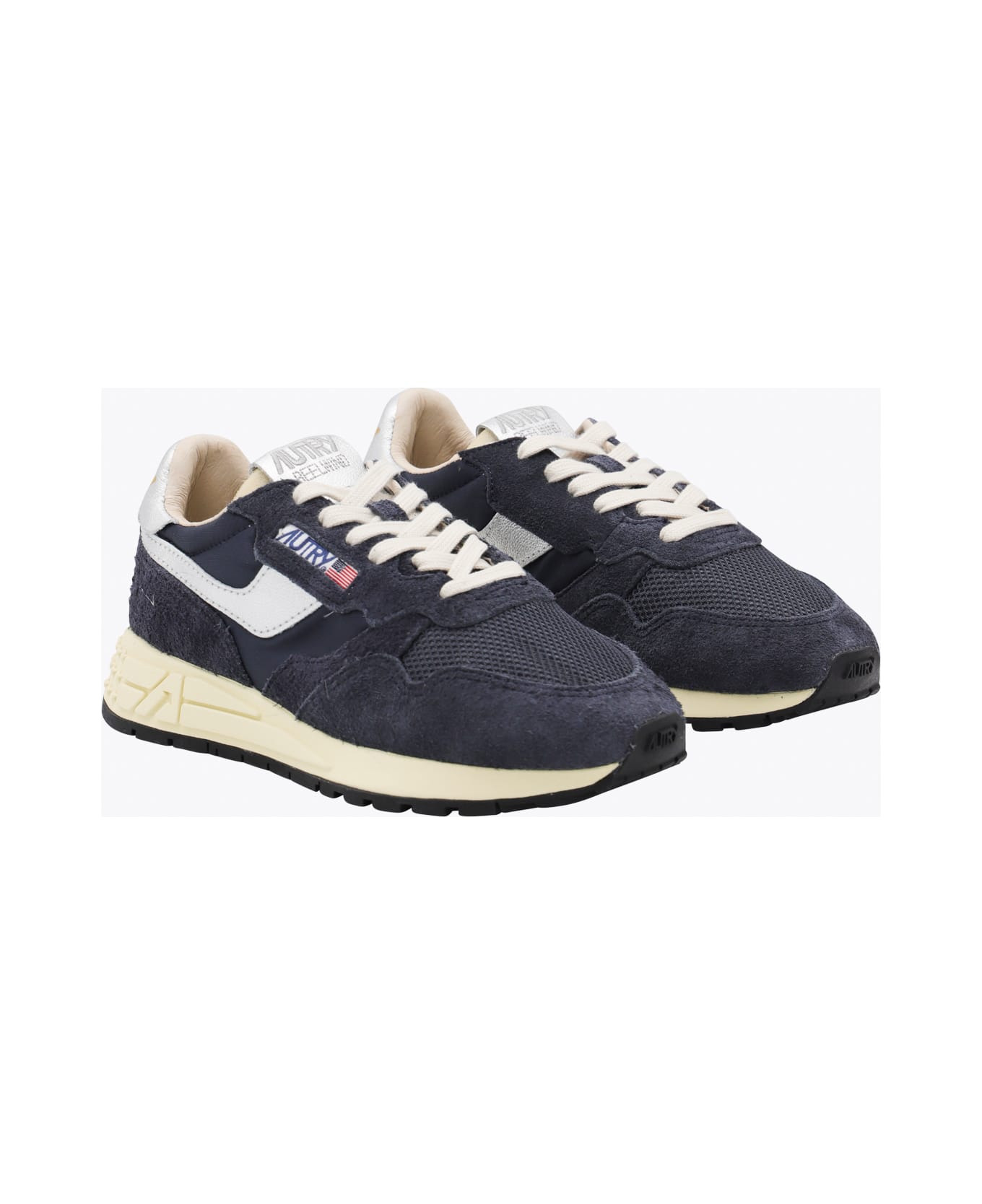 Dark Blue And White Leather Reelwind Sneakers - 2