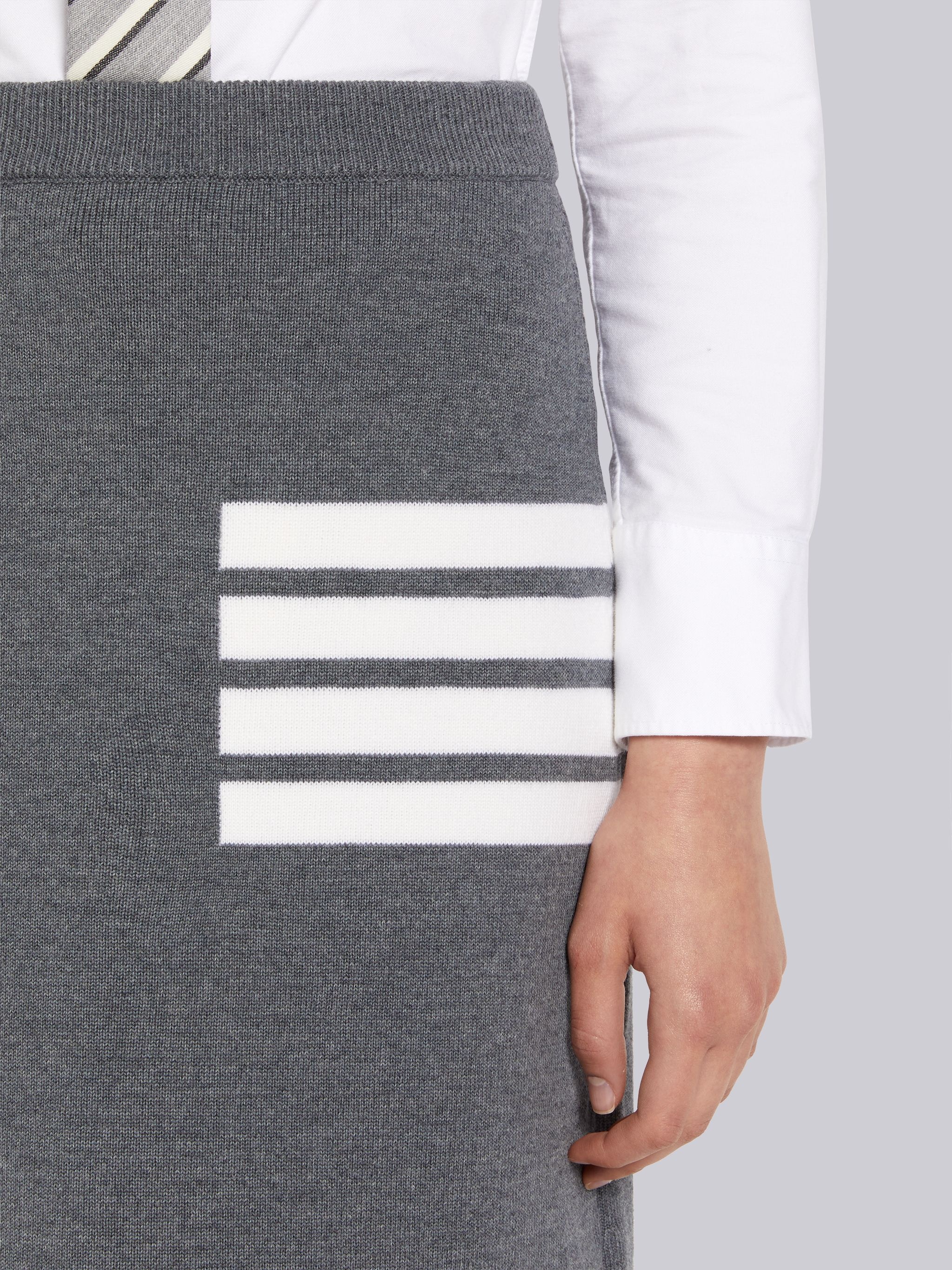 Medium Grey Double Face Fine Merino Wool 4-Bar A-line Knee Length Skirt - 5