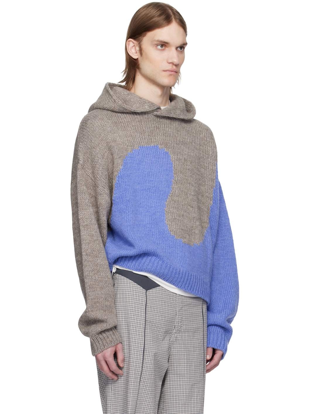 Gray & Blue Bicolor Swirl Knit Hoodie - 2