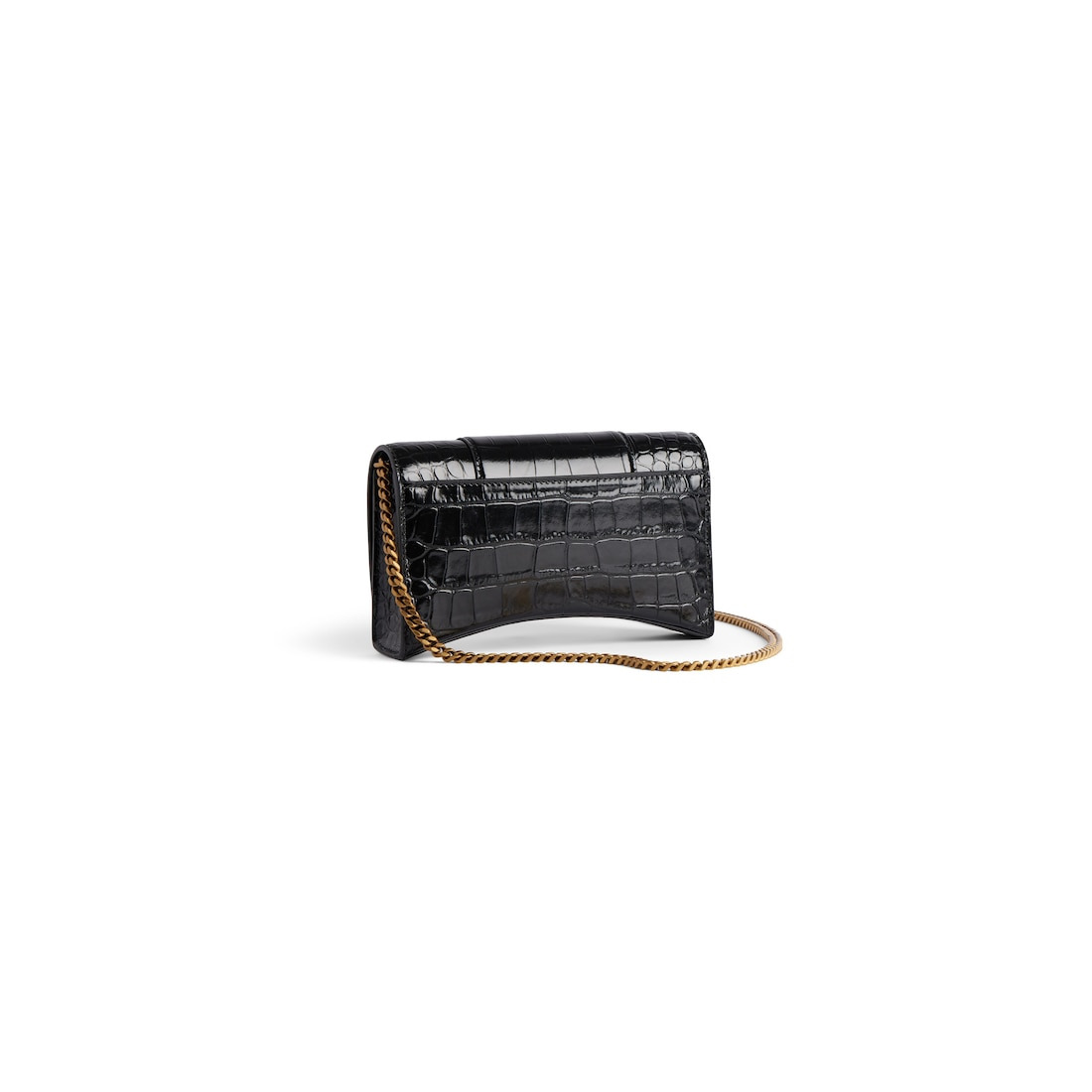 Women's Hourglass Wallet With Chain Crocodile Embossed in Black - 3