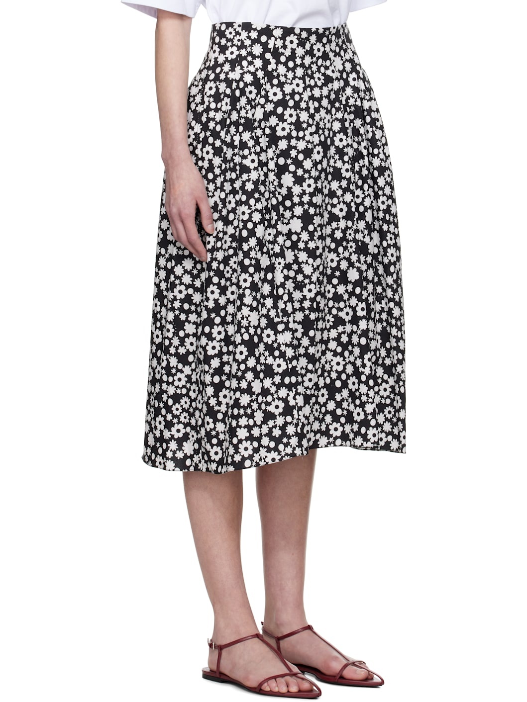 Black Poplin Pop Fields Midi Skirt - 2
