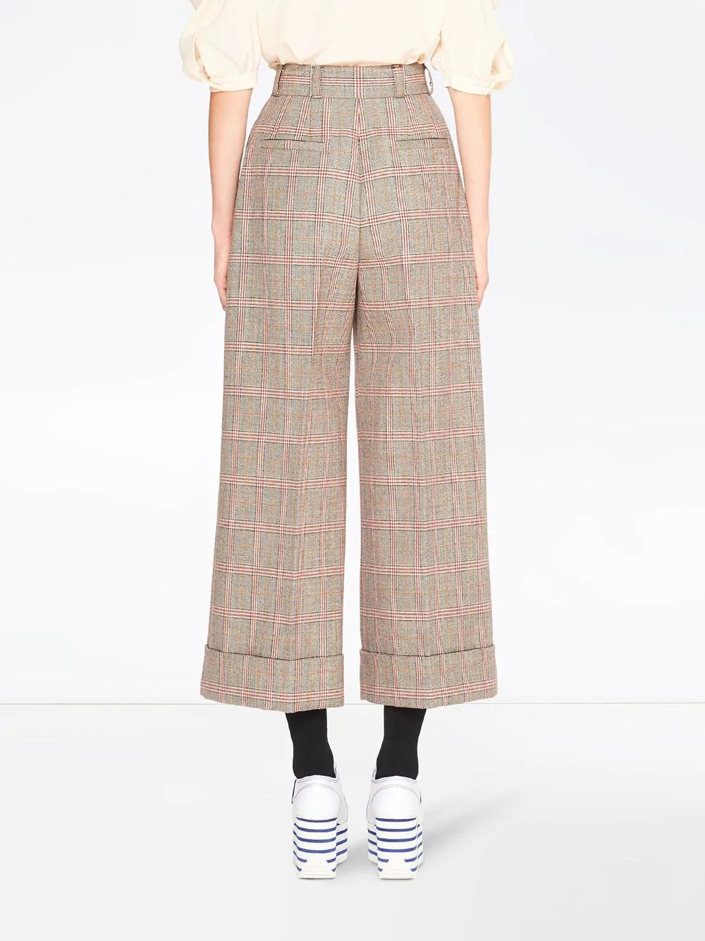 plaid cropped wide-leg trousers - 4