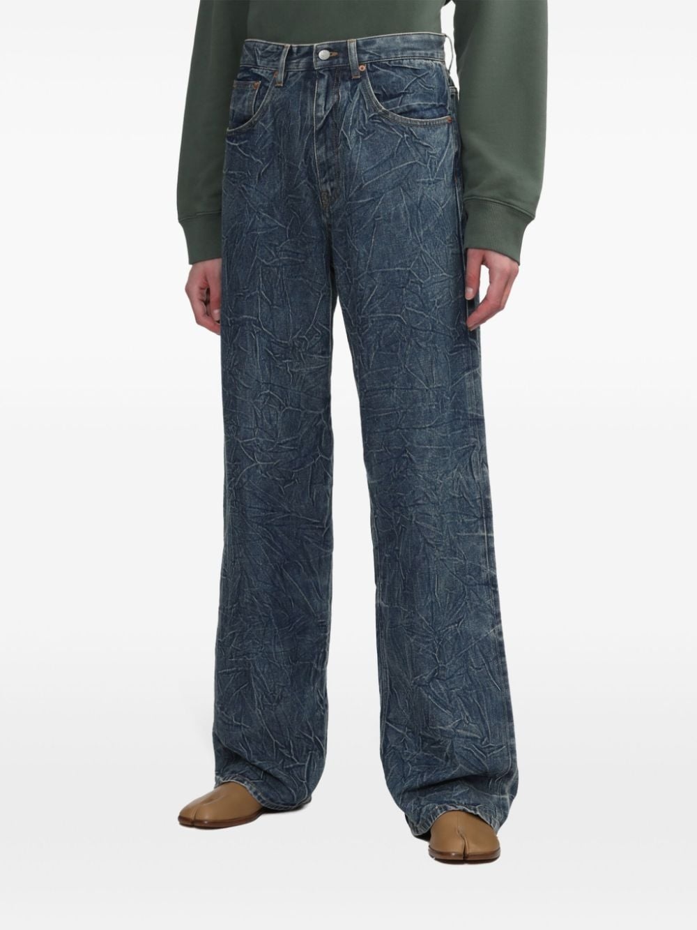 appliqué crinkled straight jeans - 3