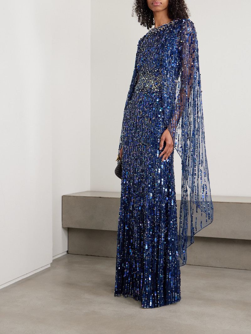 JENNY PACKHAM Honey Dew Cape-effect Embellished Tulle Gown outlook
