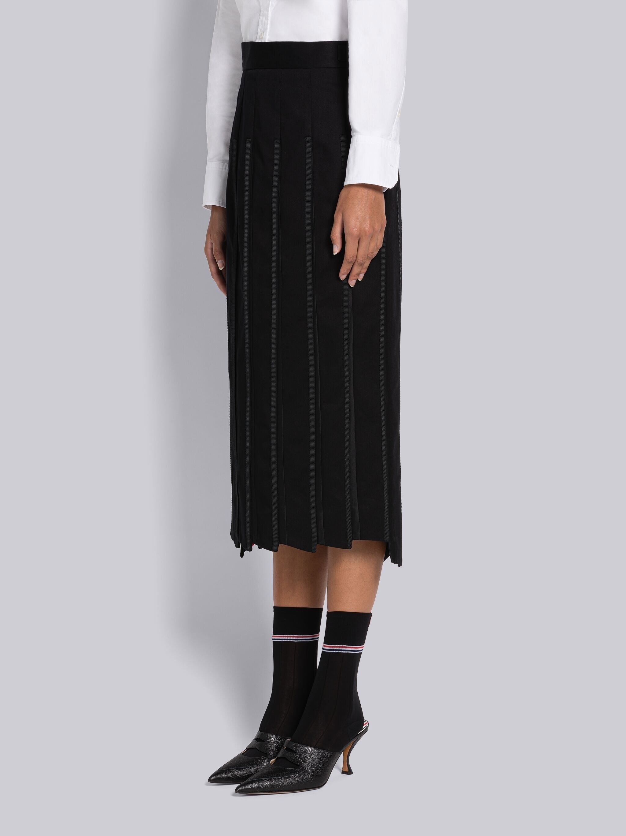 Twill Trompe L'oeil Tipping Pleated Skirt - 2