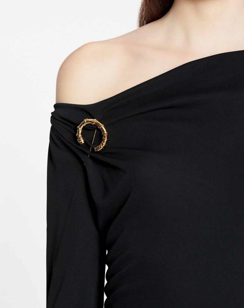 ASYMETRIC TOP LONG SLEEVE DRAPED MIDI DRESS IN FLUID CREPE 4