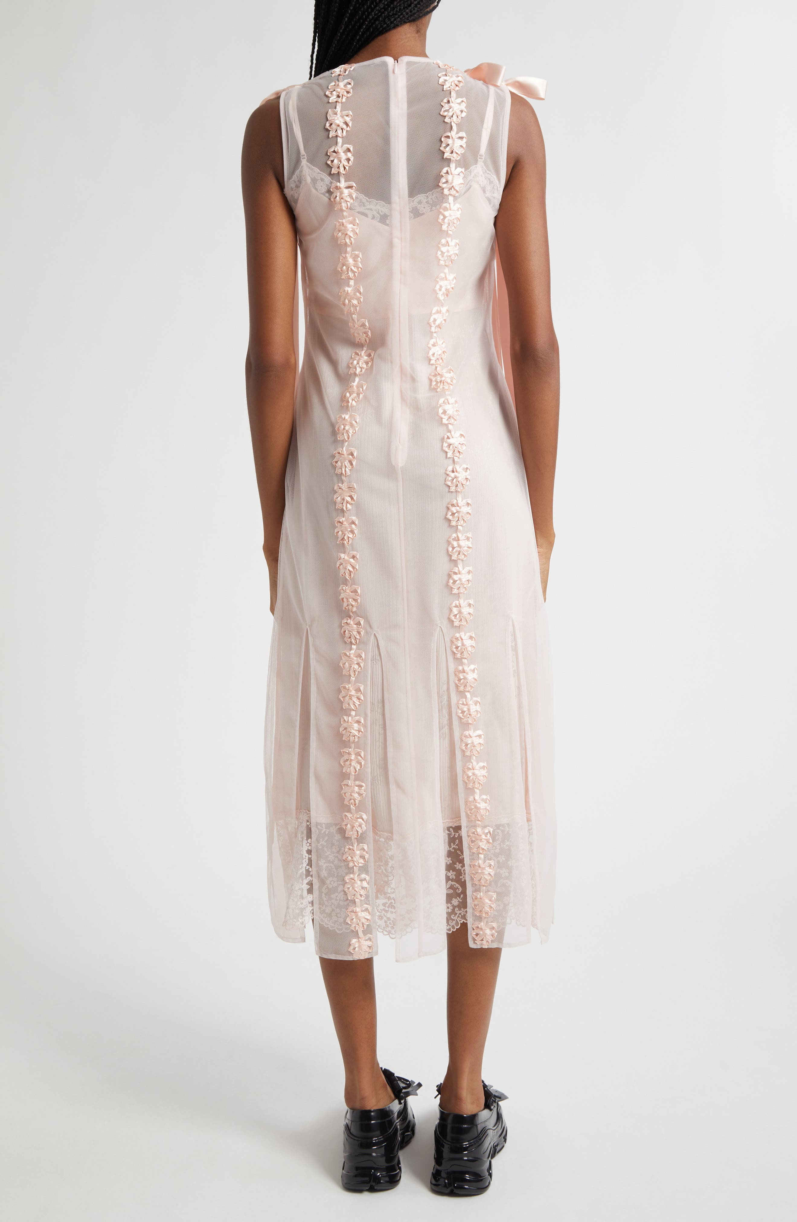 Simone Rocha Ribbon Daisy Chain Multi Slit Midi Dress in Pale Pink at Nordstrom - 2