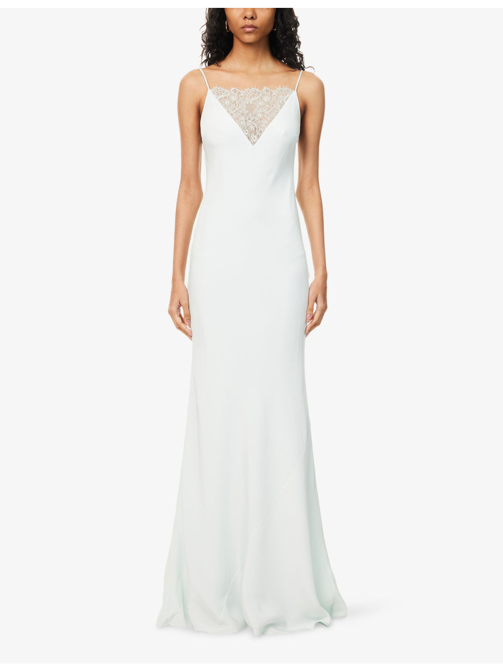 Square-Neck Lace-Panel Silk Maxi Dress - 3