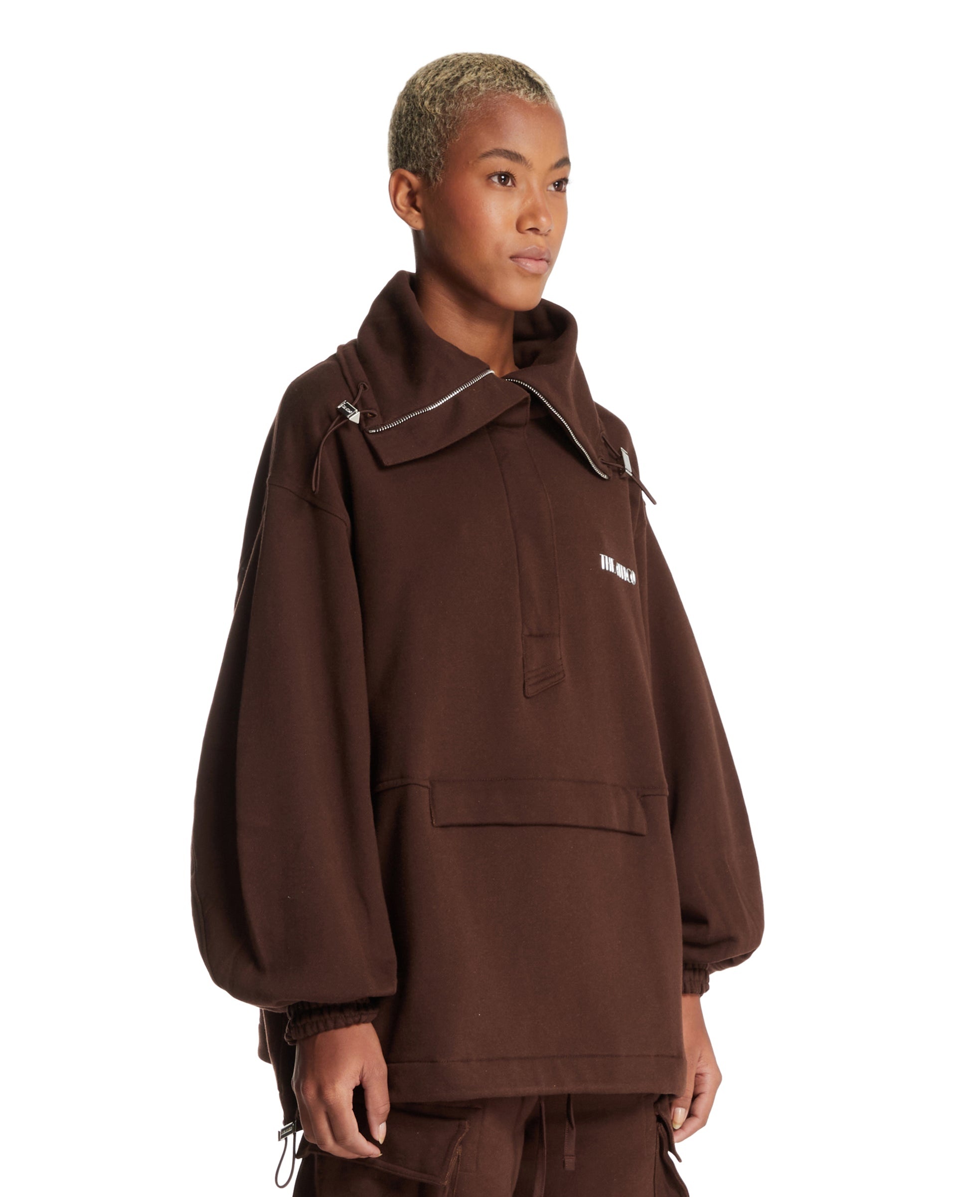 Brown Cotton Anorak Sweatshirt - 4