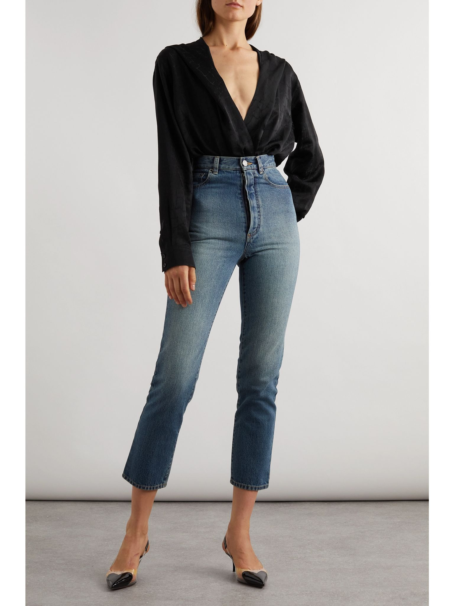 Archetypes hooded satin-jacquard bodysuit Black - 2