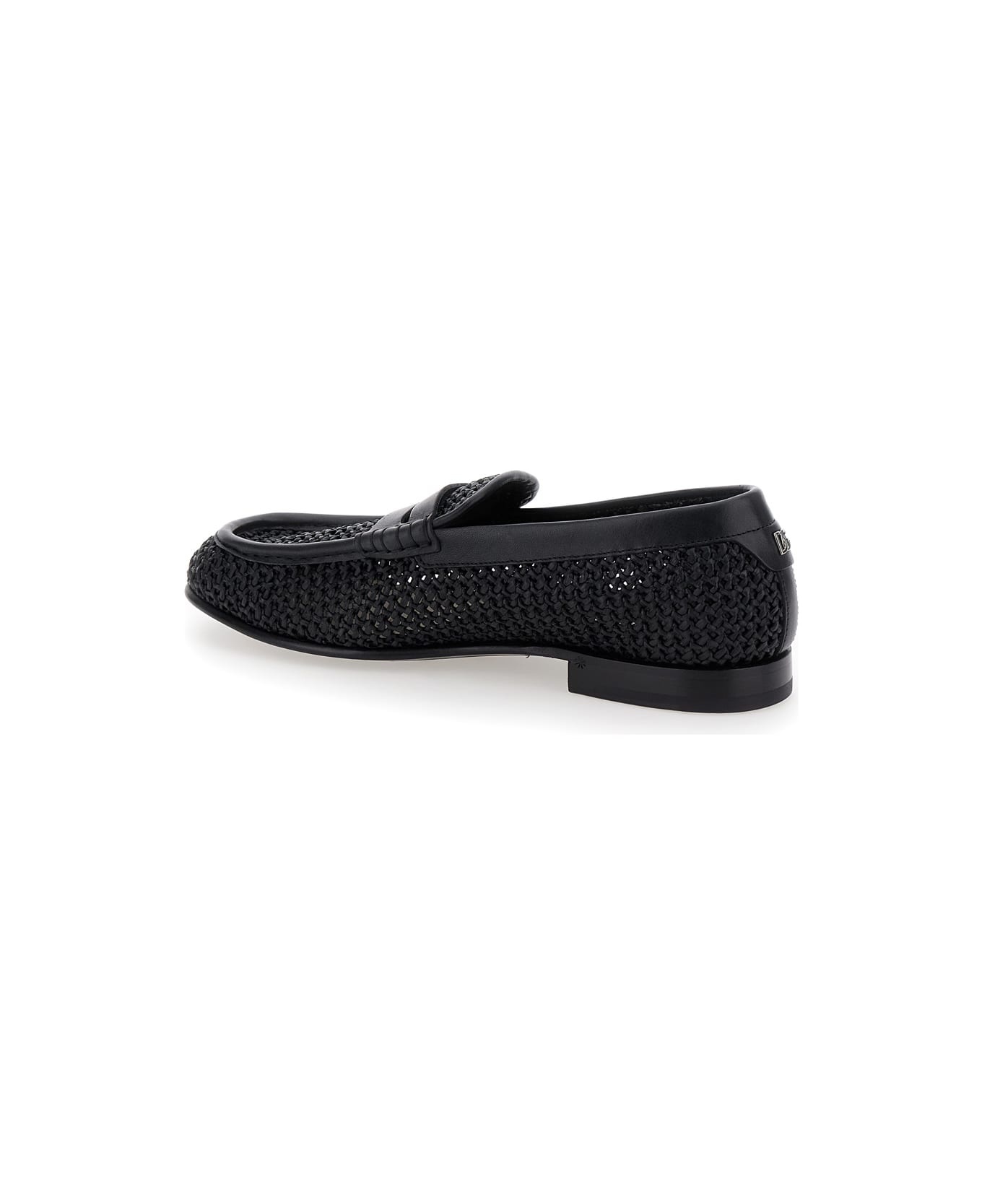 Black Slip-on Loafers In Woven Rafia Man - 3