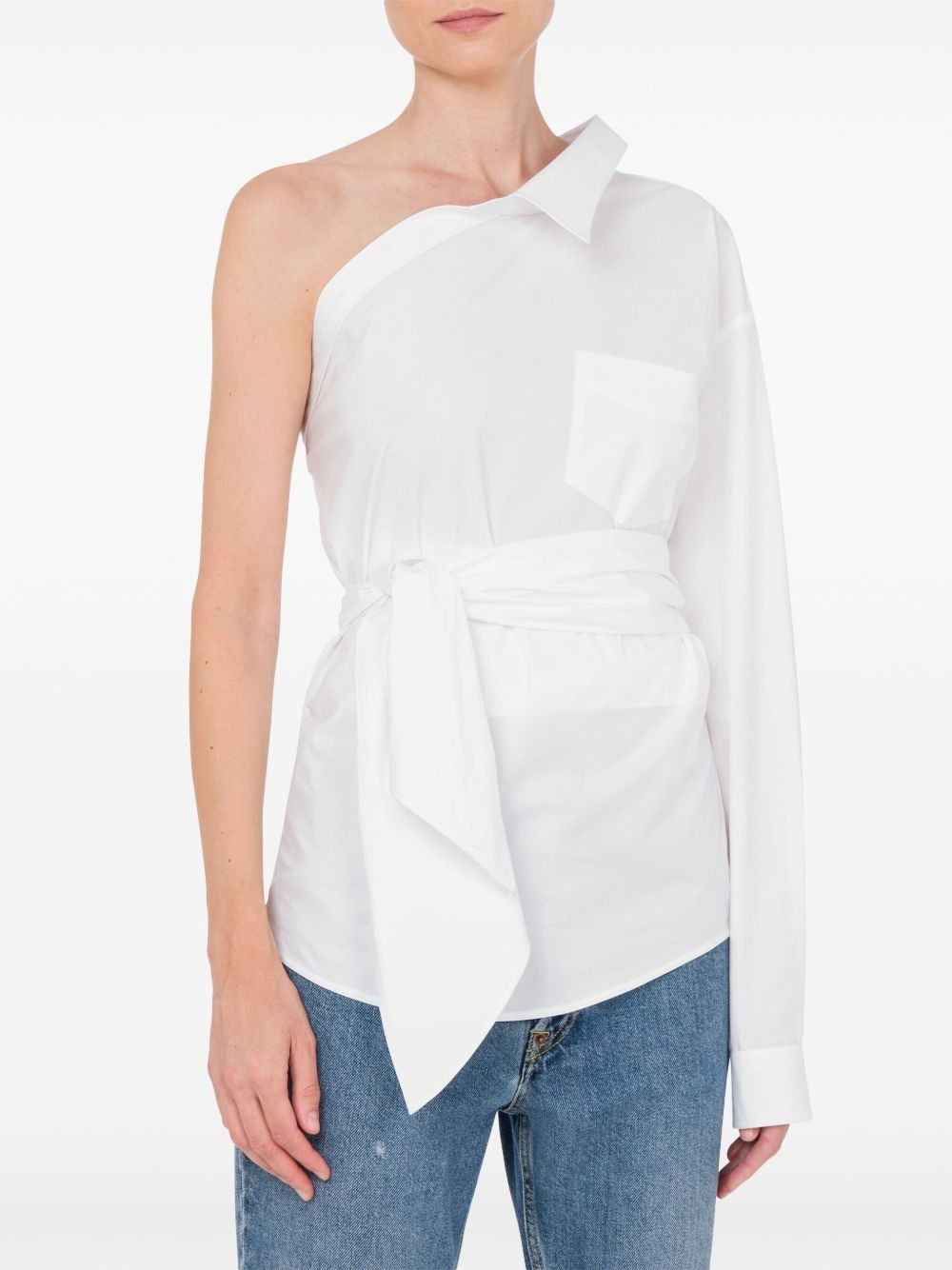 One-shoulder stretch poplin shirt - 2