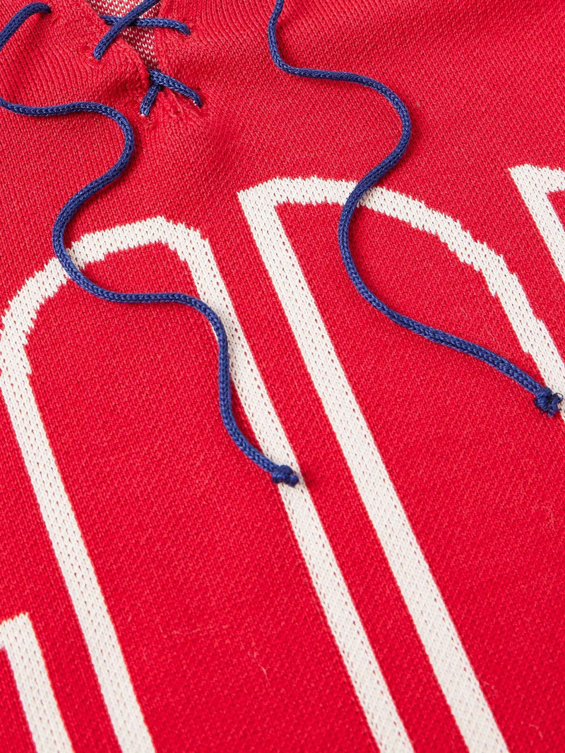 Rink Lace-Up Logo-Jacquard Striped Mako Cotton Sweater 4