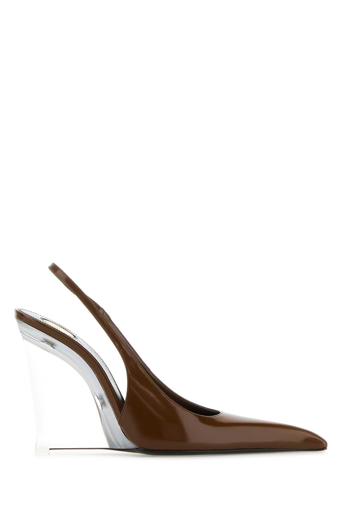 Saint Laurent Women Brown Leather Miller Wedges - 1