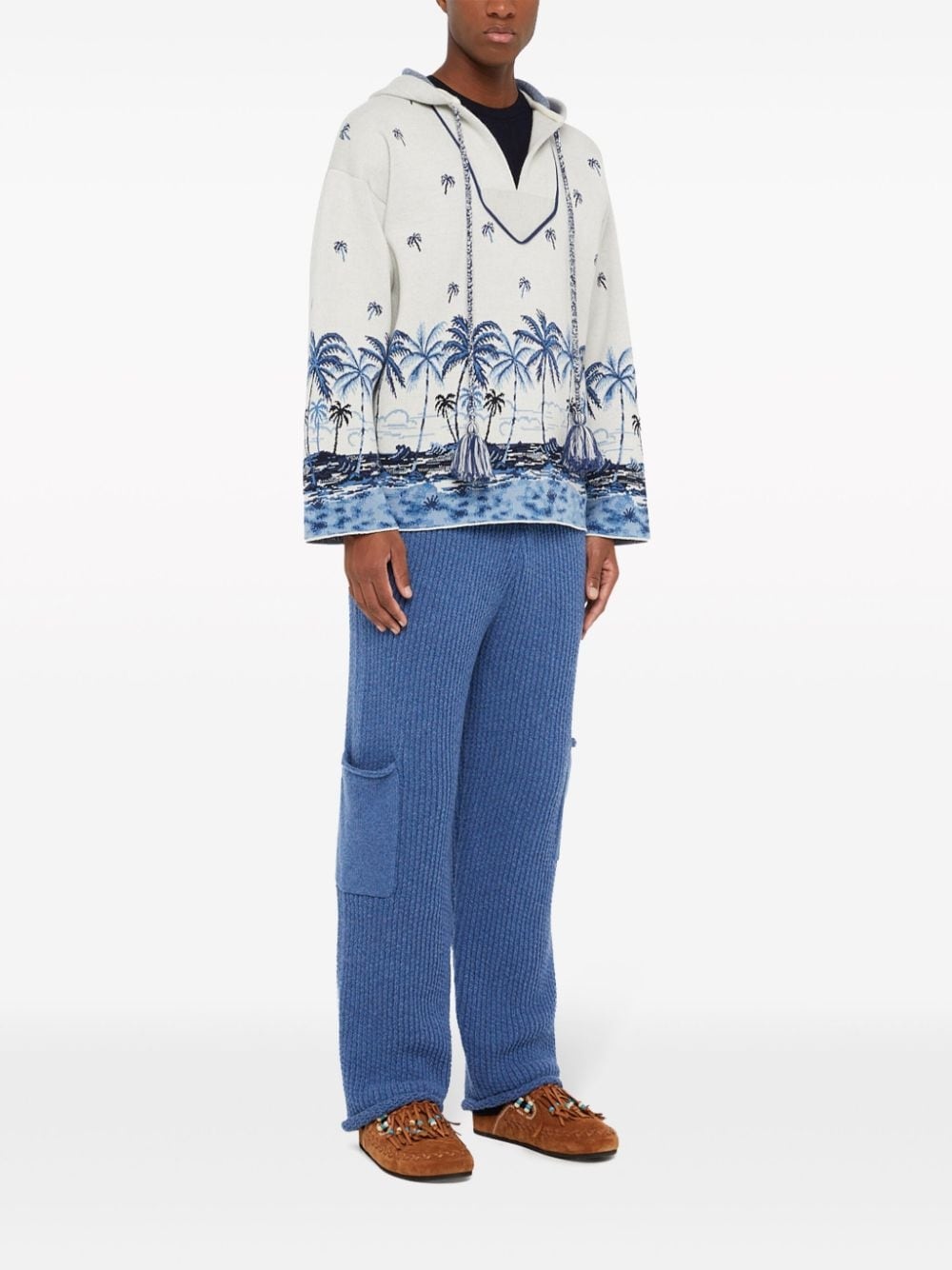 hawaii print-knitted wool hoodie - 4