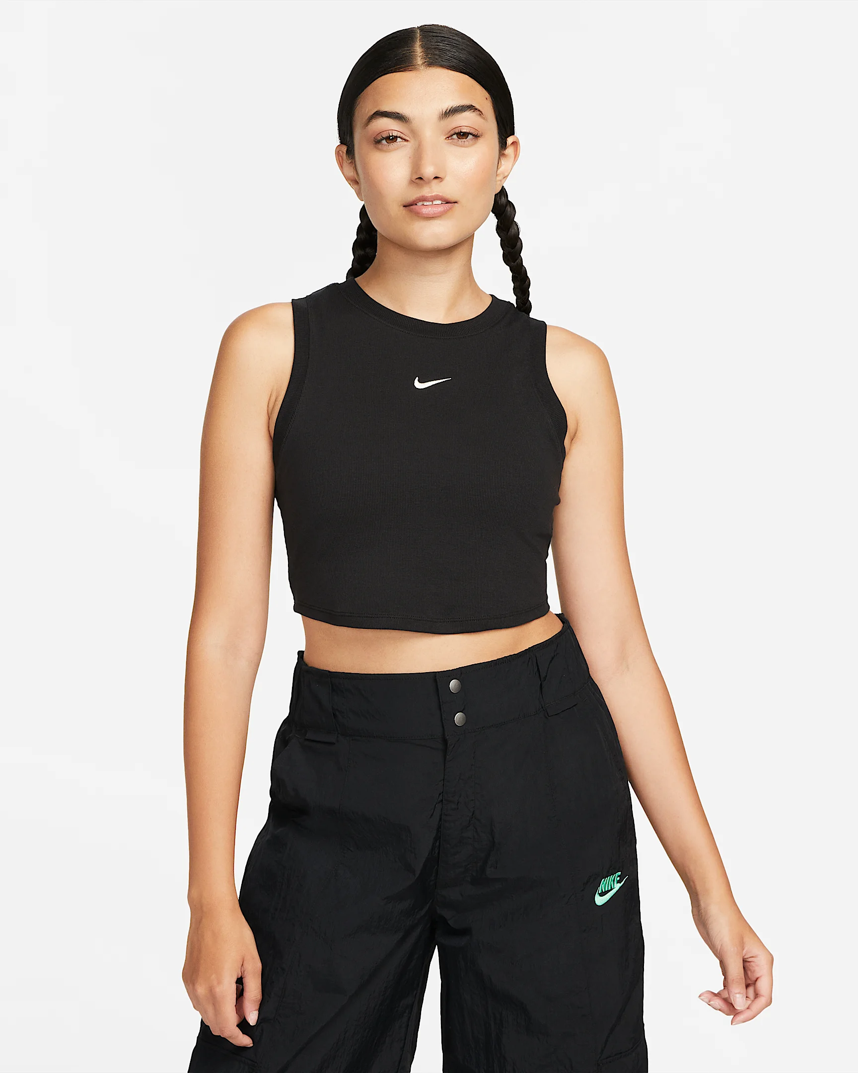 Nike 스포츠웨어 Chill Knit 여자의 단단한 Cropped Mini-Rib 탱크 탑 - 1