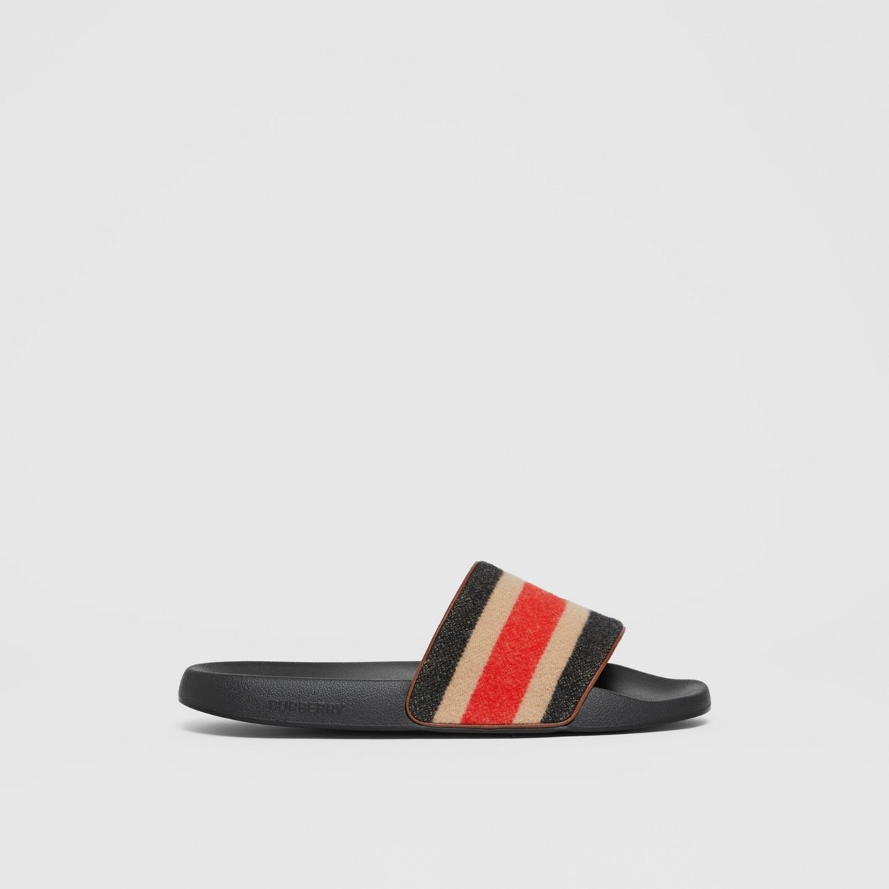 Striped Wool and Leather Slides - 1