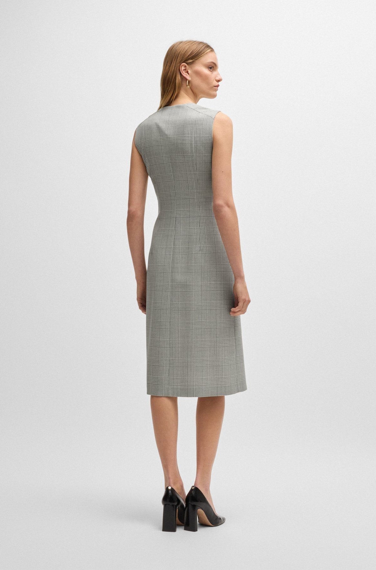 WRAP-FRONT DRESS IN CHECKED VIRGIN-WOOL CREPE - 4