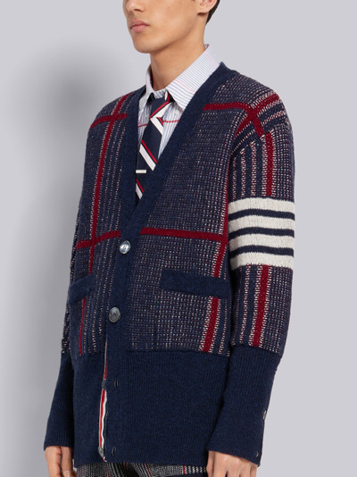 Thom Browne Multi-Color Shetland Wool Check Jacquard Oversized V-neck 4-Bar Cardigan outlook