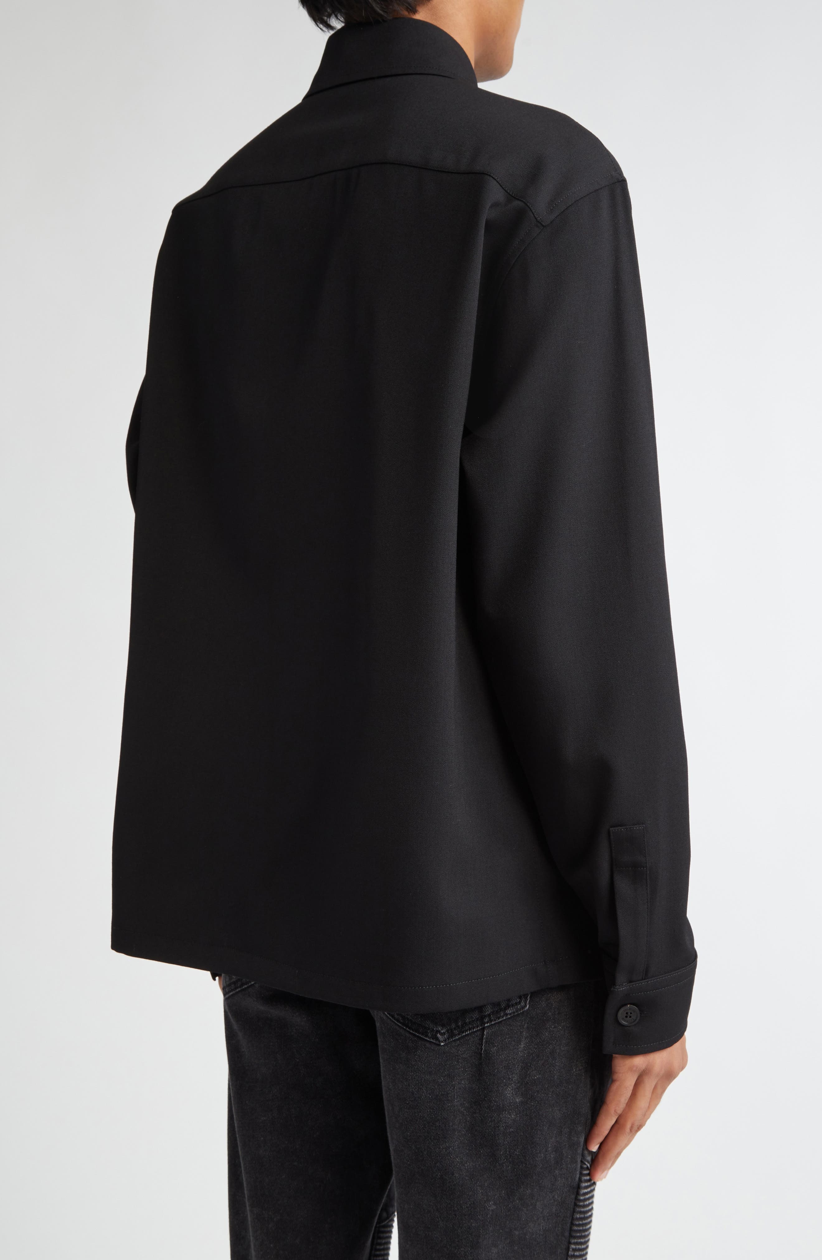 Balmain Couture Label Grain de Poudre Button-Up Overshirt in 0Pa Black at Nordstrom - 2