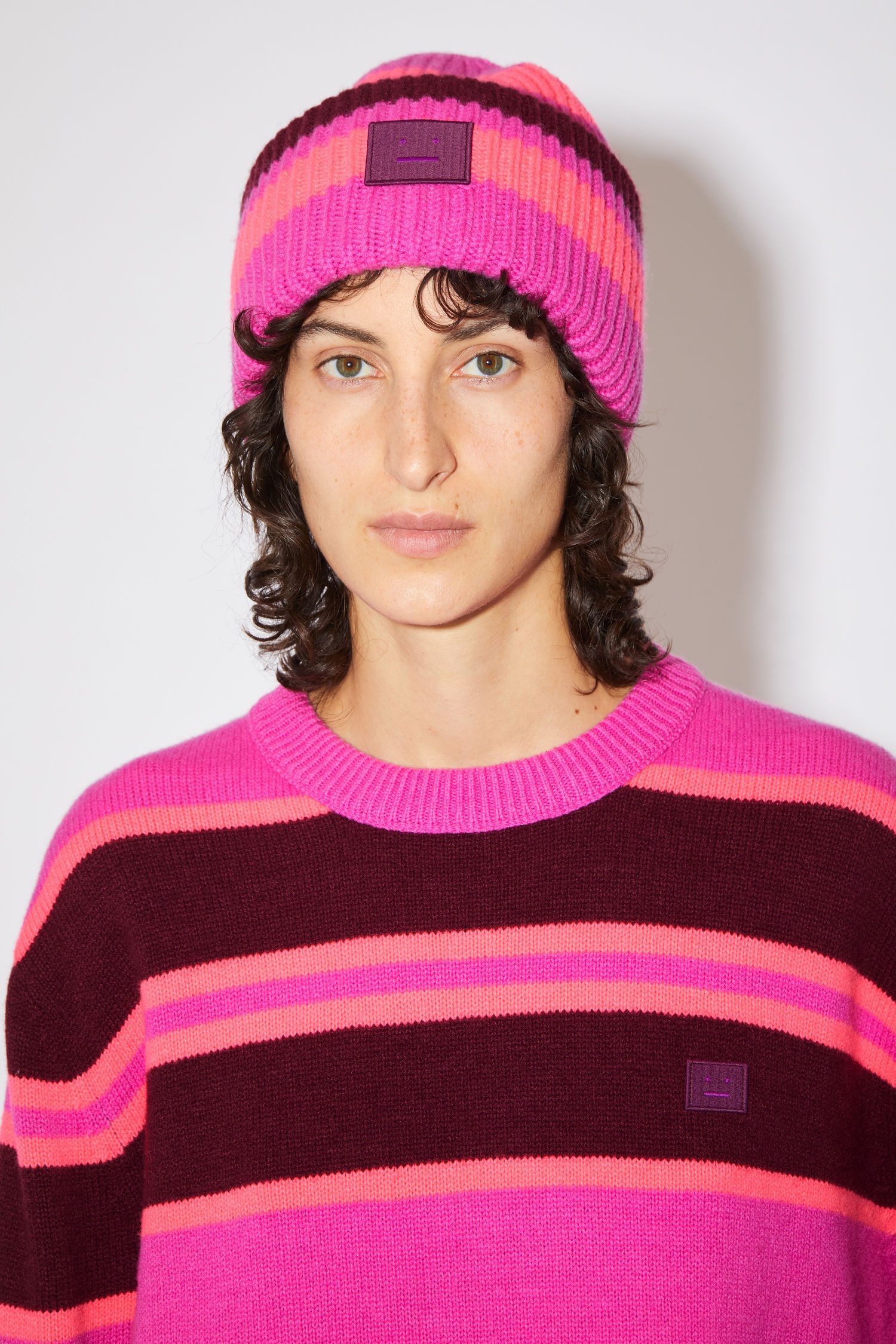 Striped beanie hat pink/burgundy - 2