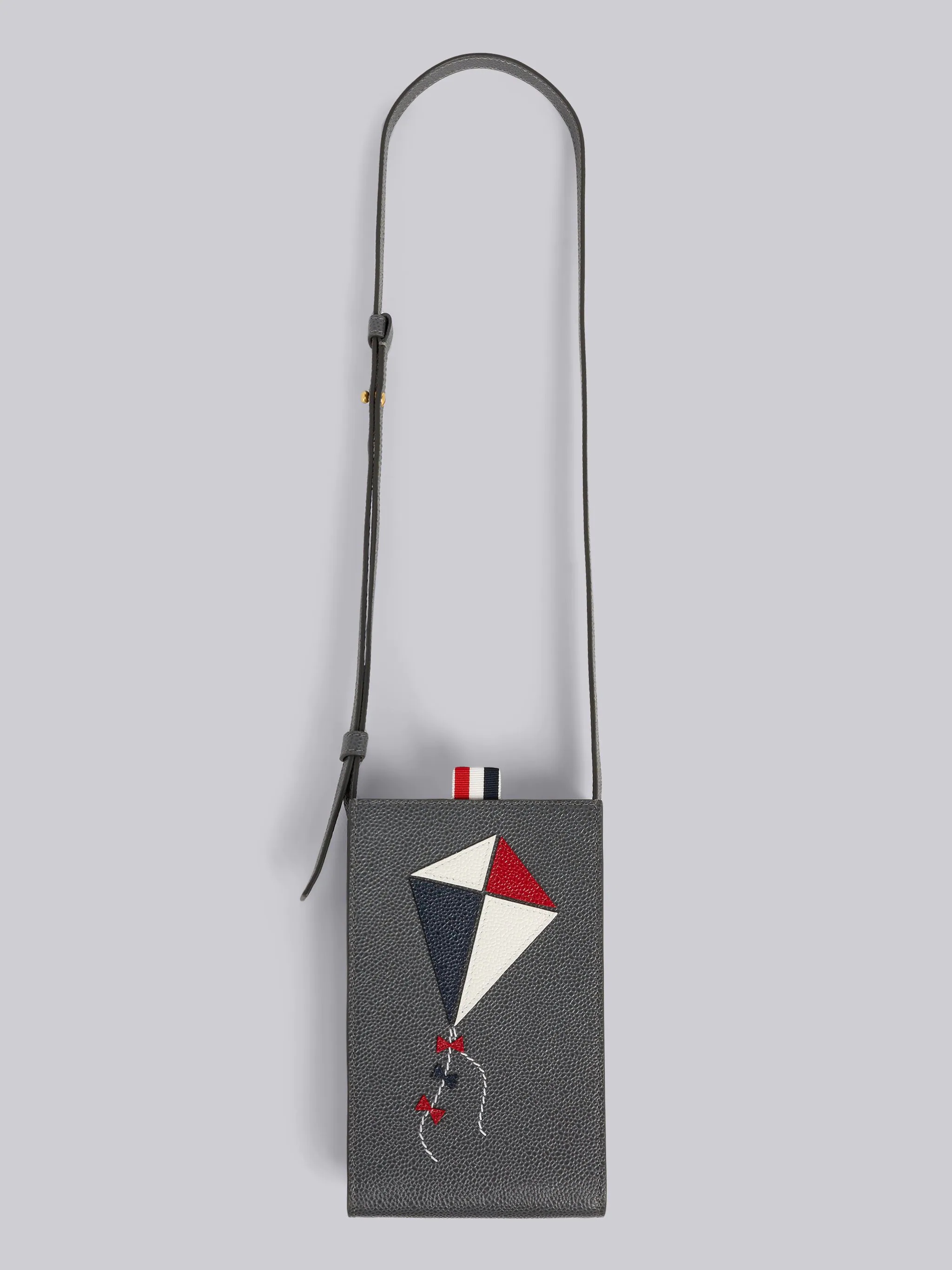 Dark Grey Pebble Grain Leather Kite Applique Crossbody Phone Holder - 1