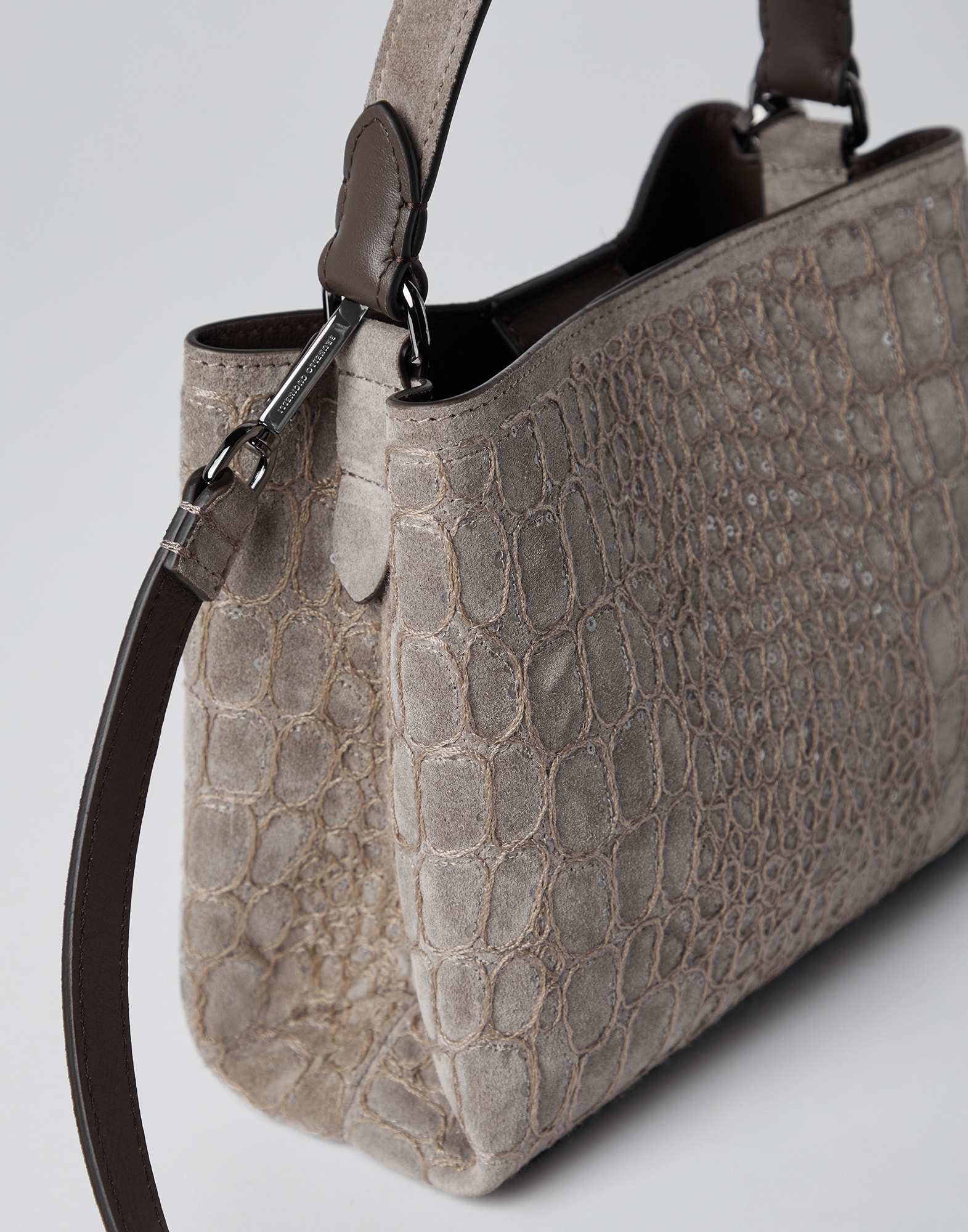 Crocodile embroidery bag in suede - 3
