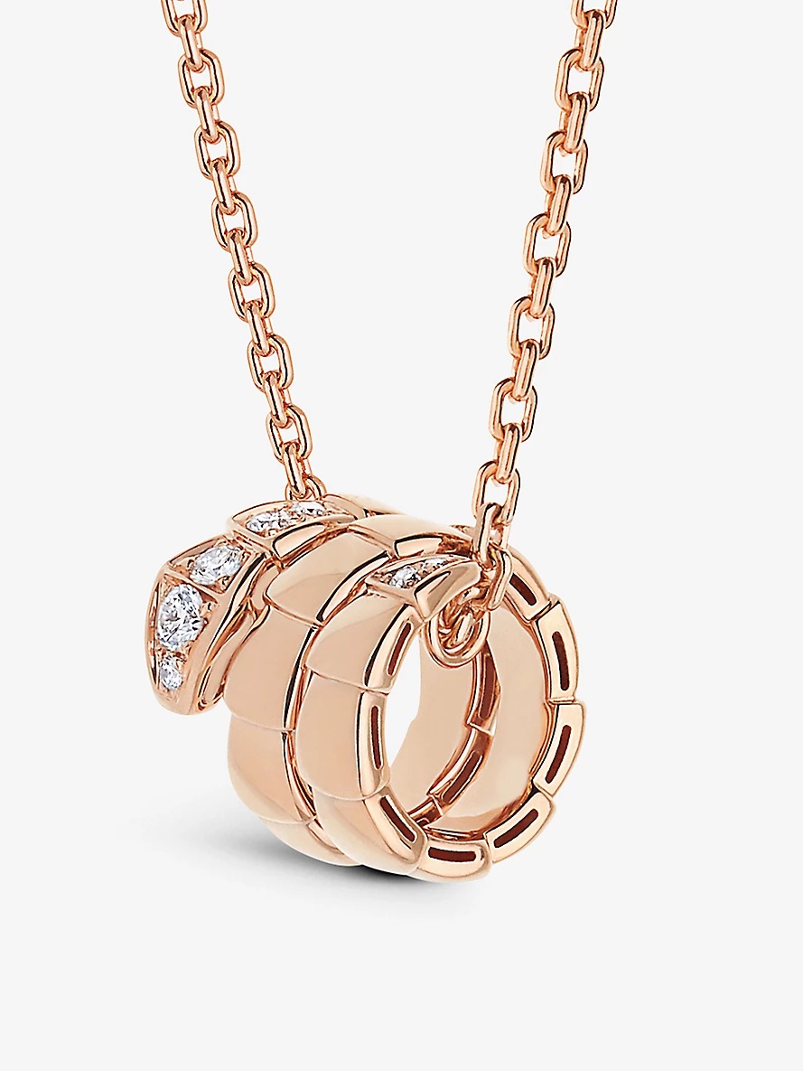 Serpenti Viper 18ct rose-gold and 0.13ct round-cut diamond pendant necklace - 1