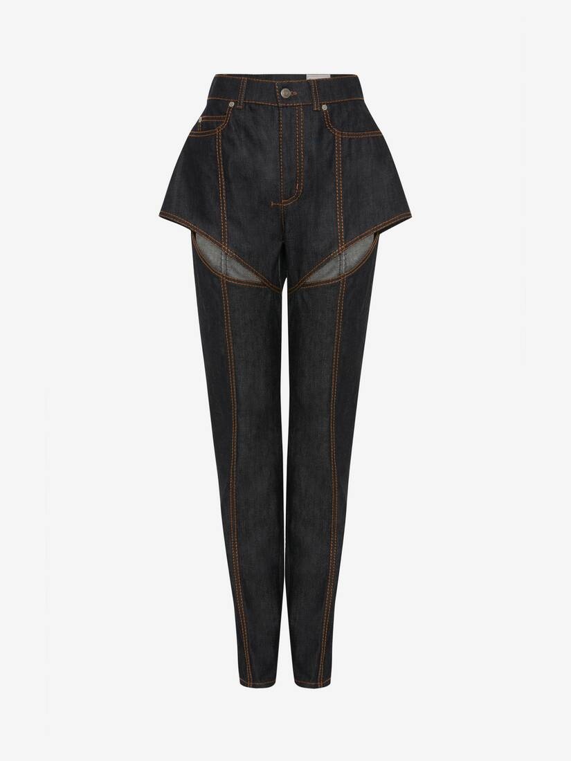Women's Slashed Jeans in Dark Navy - 1