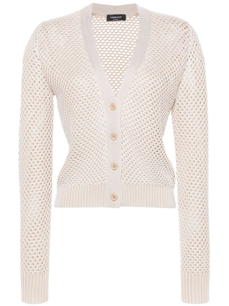 V-neck open-knit cardigan 1