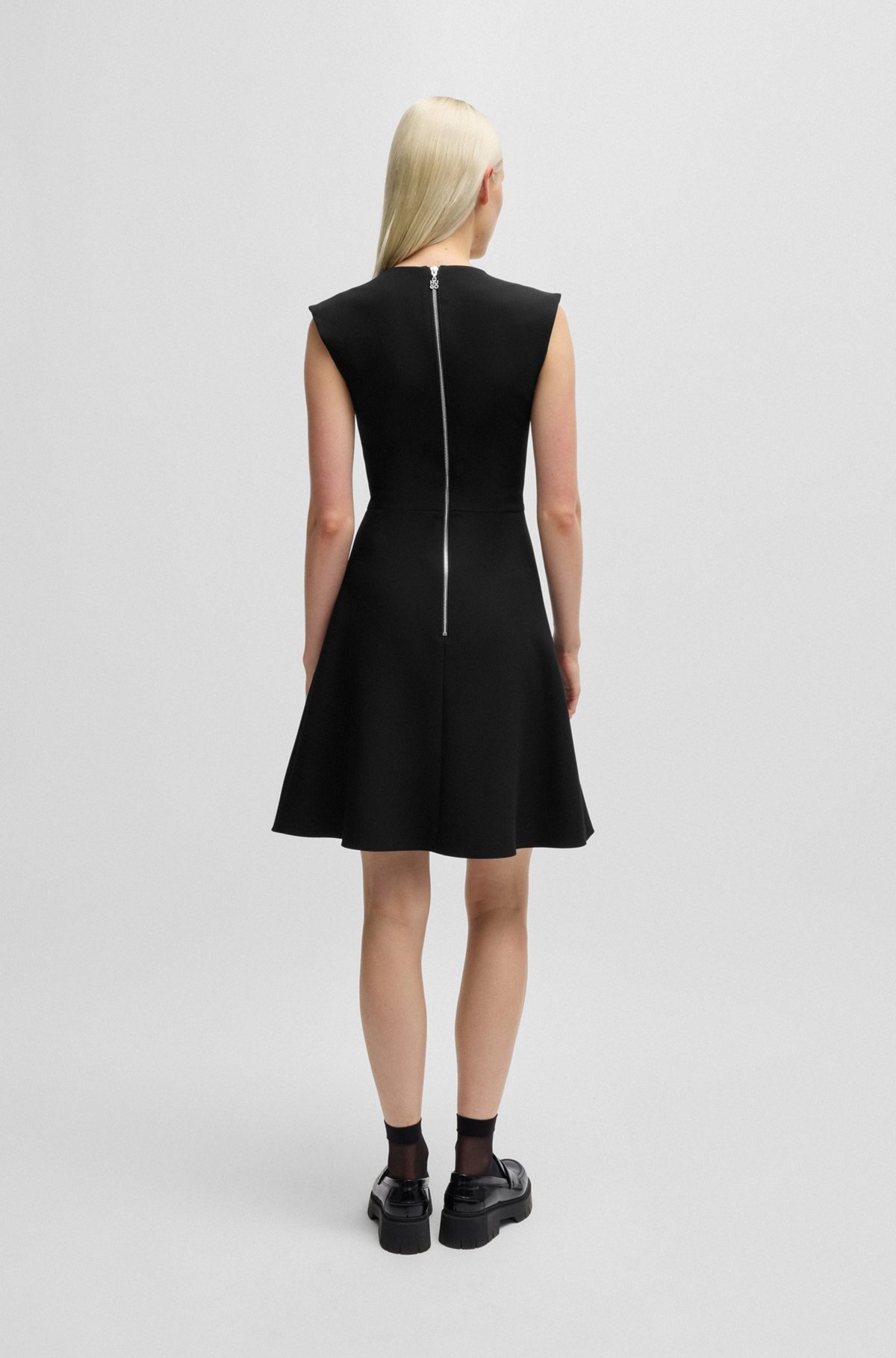 SLEEVELESS DRESS IN STRETCH FABRIC WITH SWING SKIRT - 4