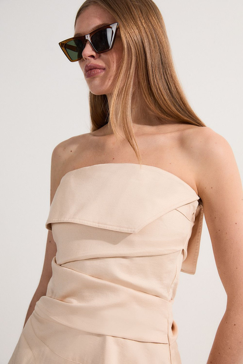 Premium Linen Structured Pleated Tailored Bandeau Top 1