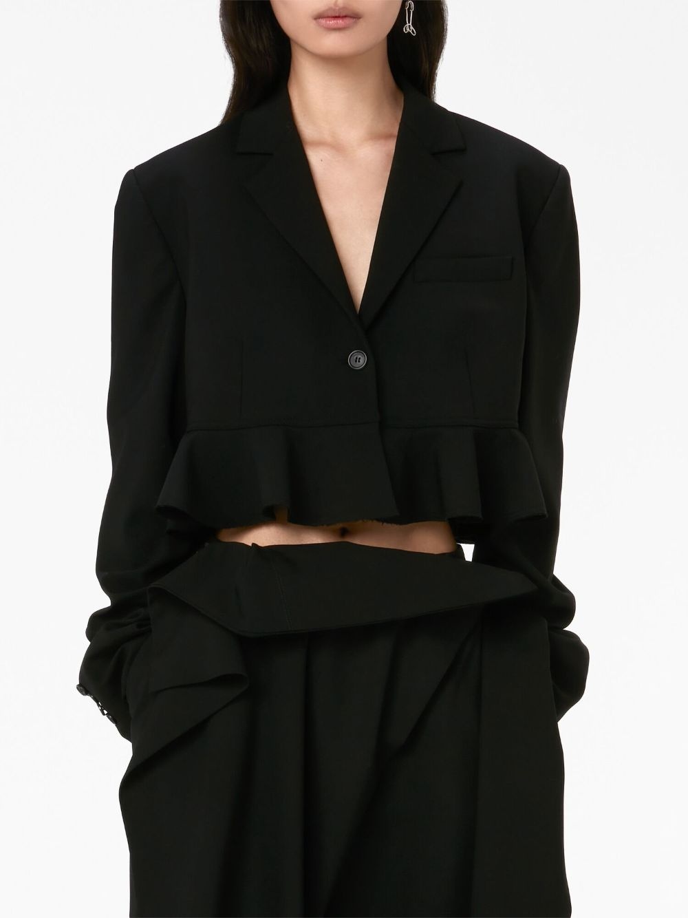 ruffled-trim cropped blazer - 3