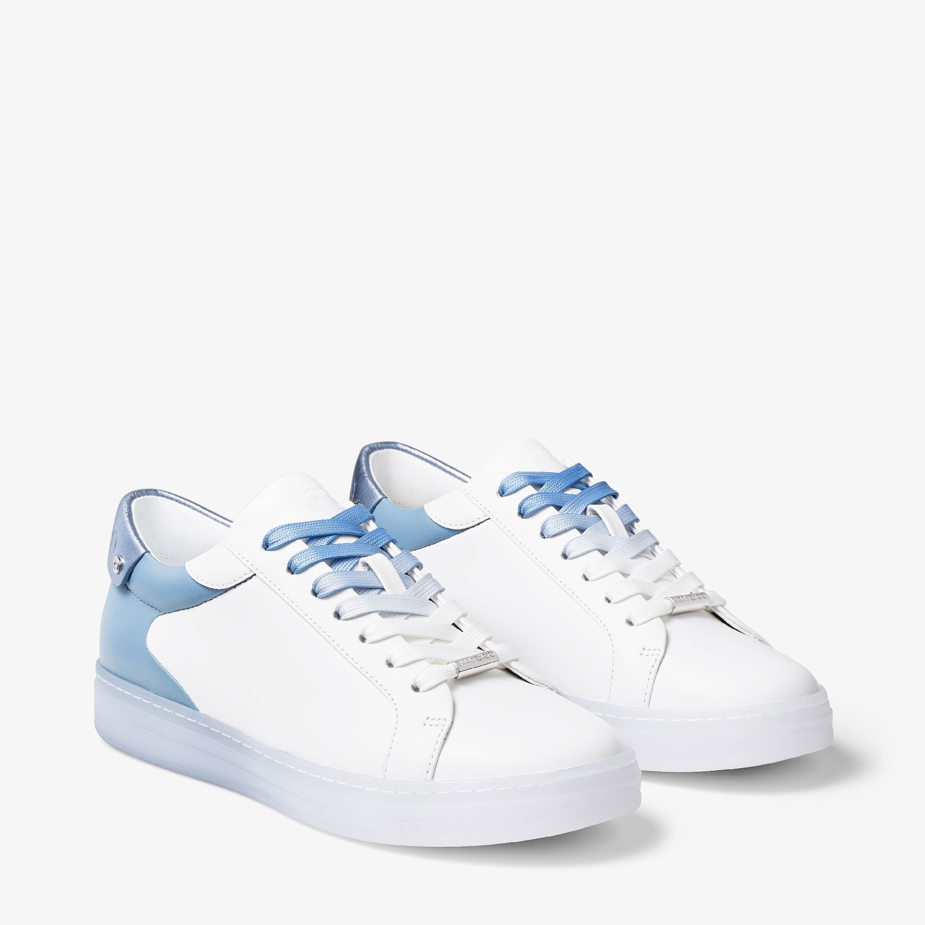 Rome/F
White and Smoky Blue Leather Low-Top Trainers - 3