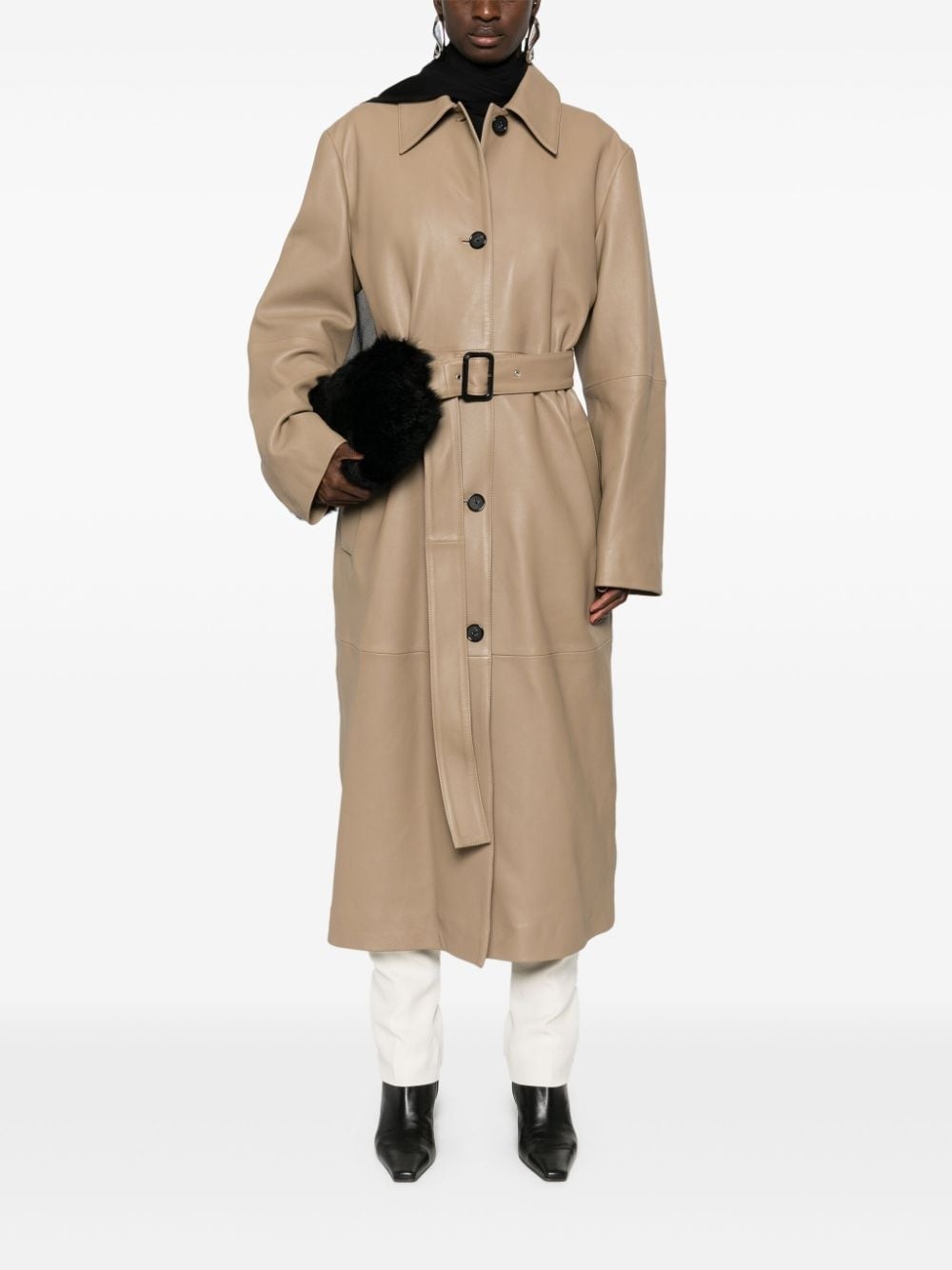 belted leather coat - 2