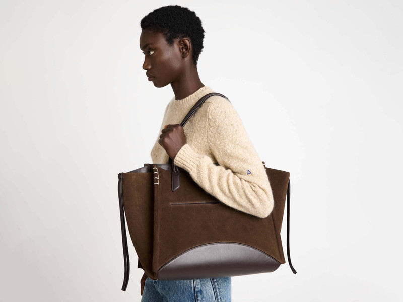 JW Anderson LOAFER CABAS BAG IN BROWN SUEDE outlook