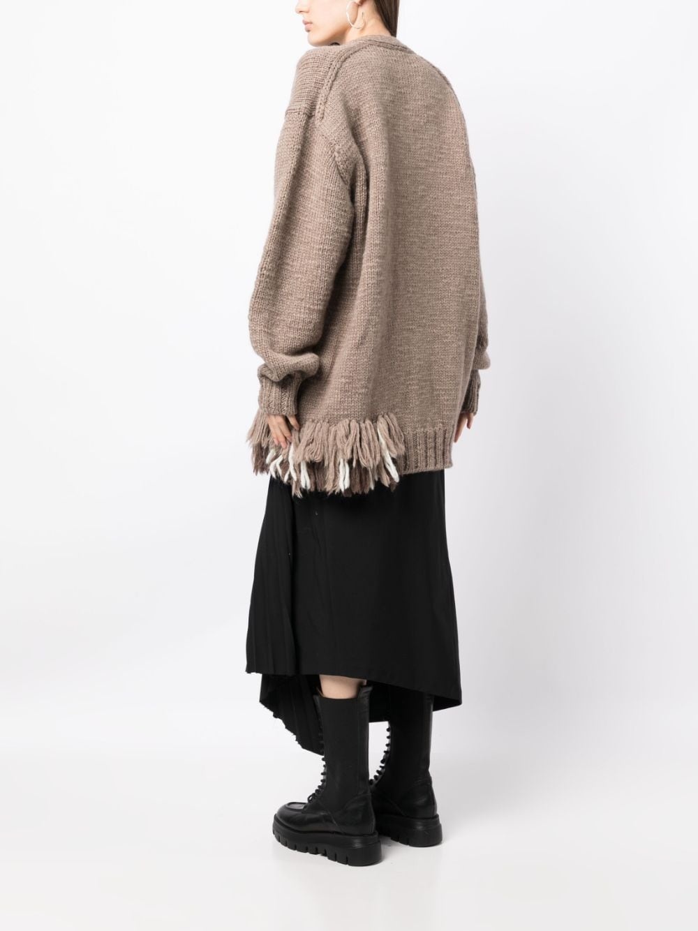 purl-knit V-neck cardigan - 4