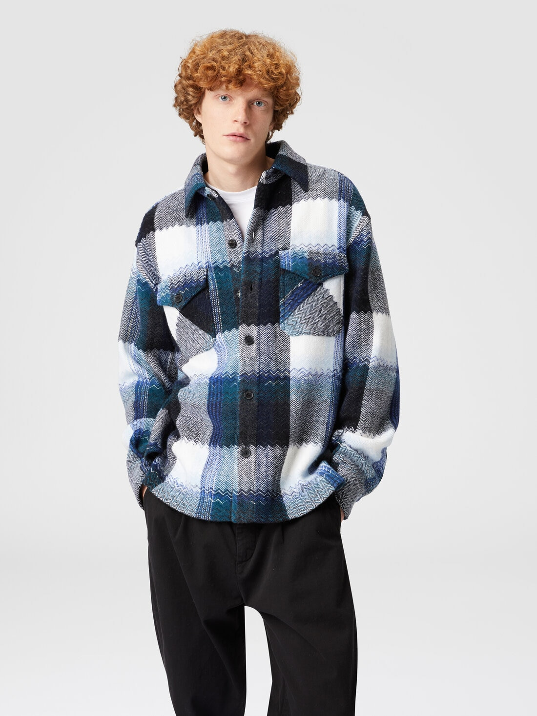 Check wool overshirt with zig zag - 4