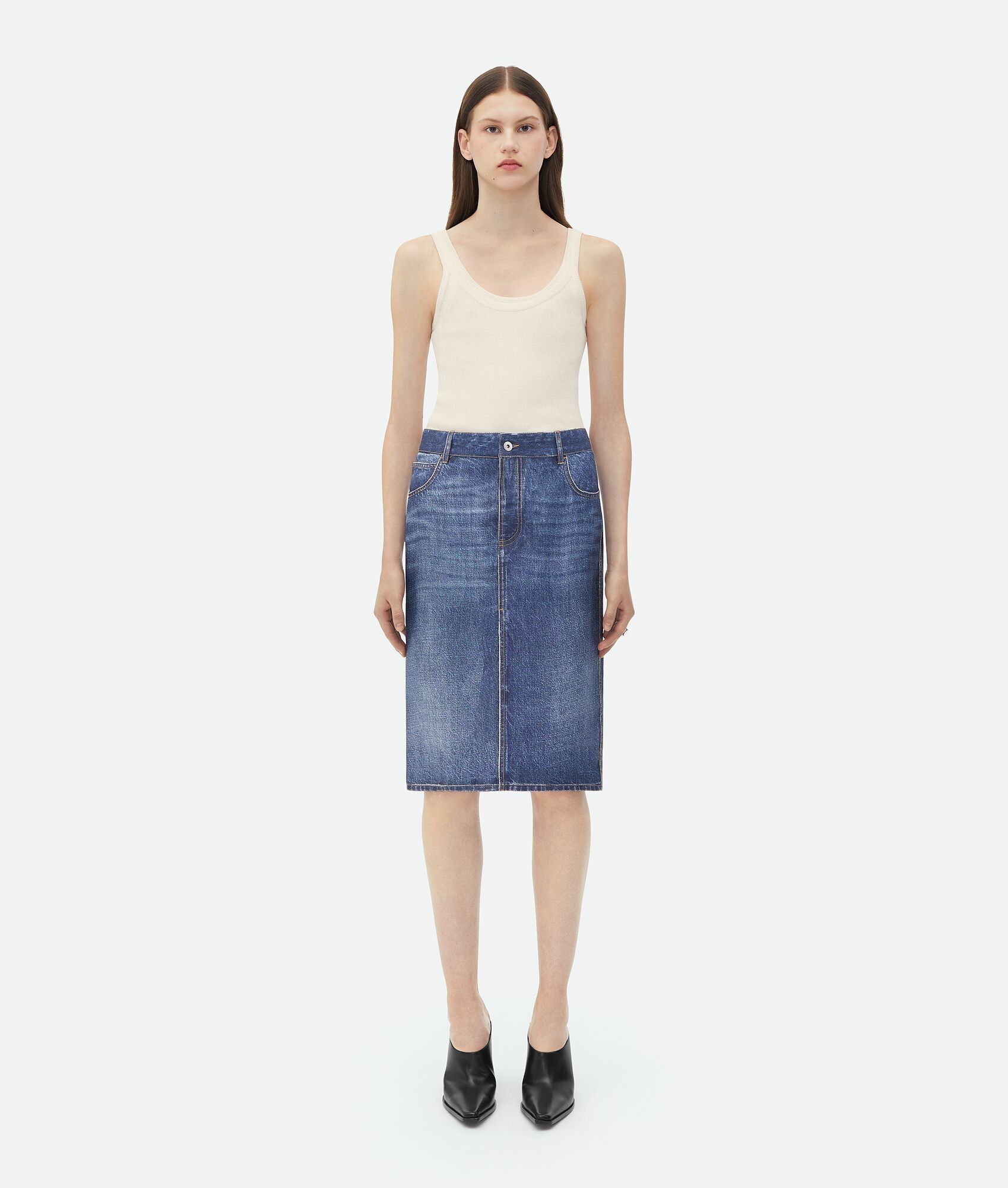 Denim Printed Silk And Viscose Midi Skirt - 1