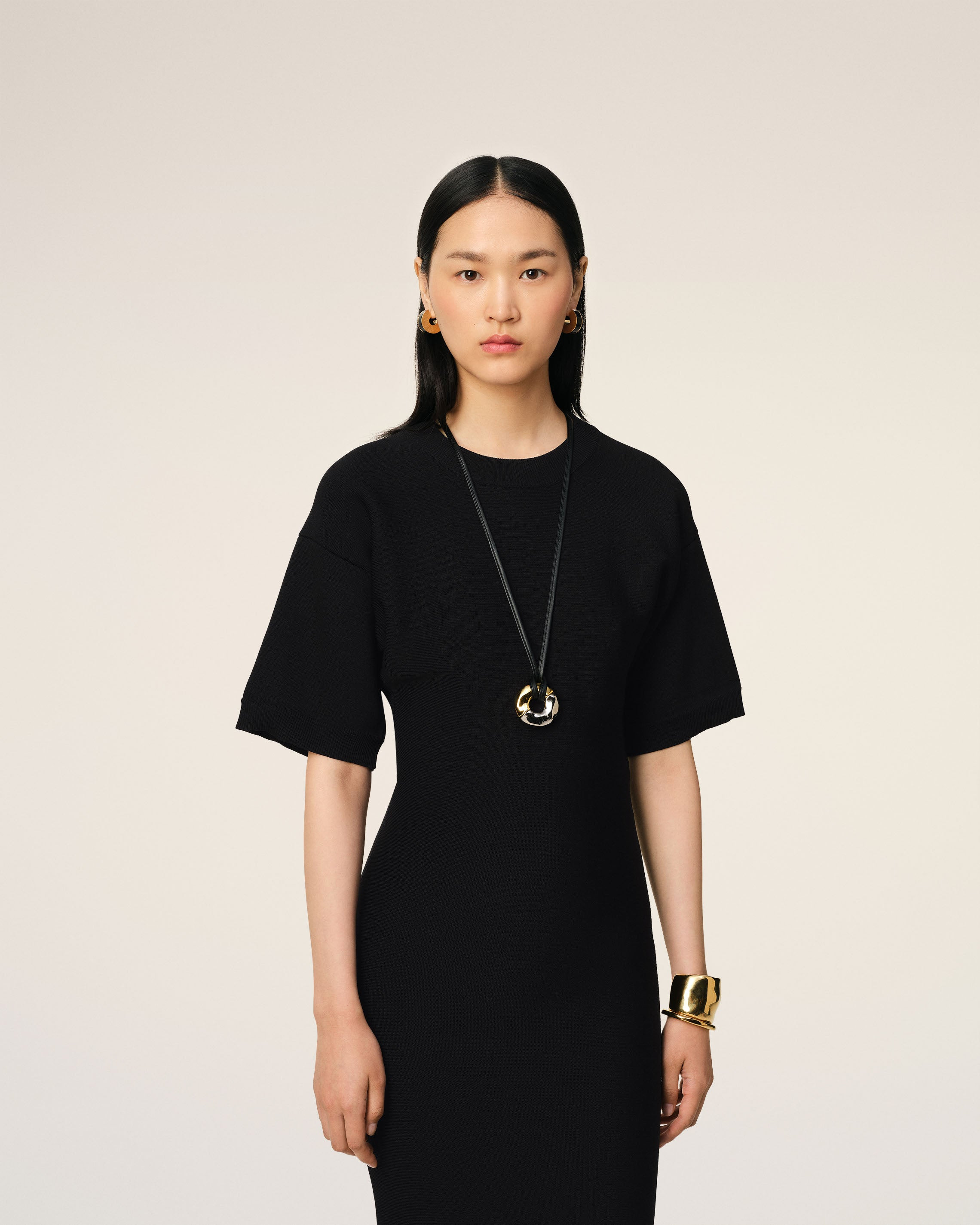 BLACK GODET DRESS - 4