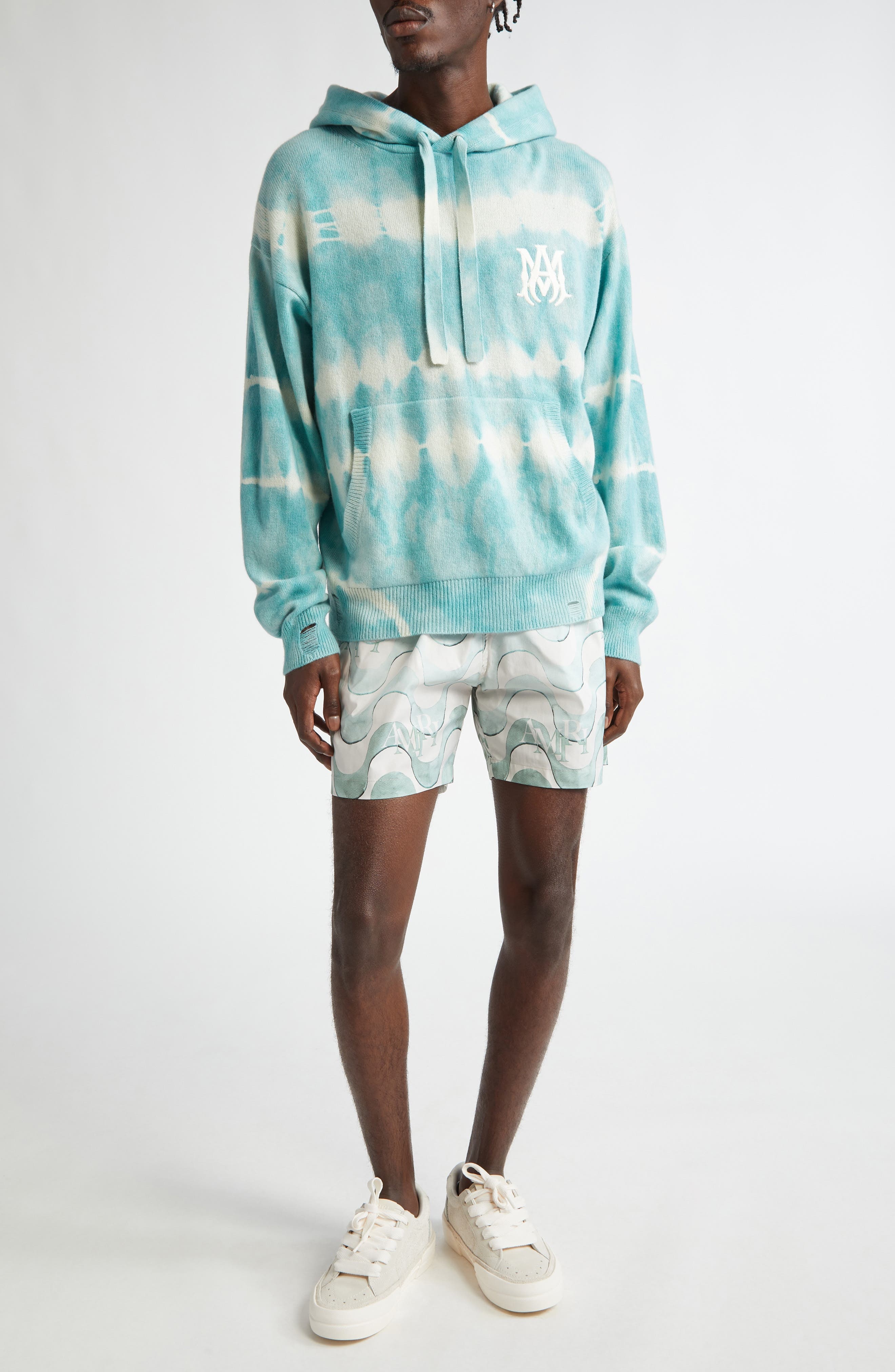 AMIRI Tie Dye Cashmere & Wool Hoodie in Sea Blue at Nordstrom - 2