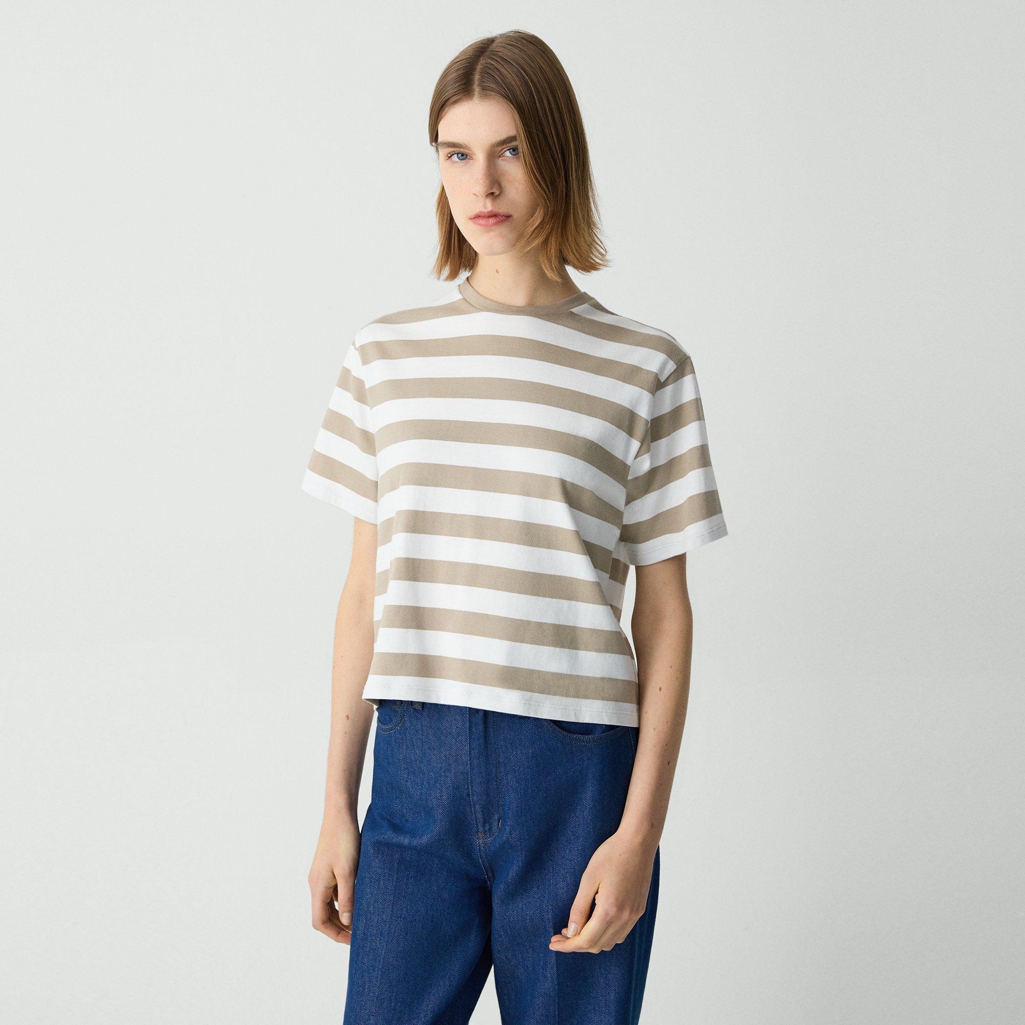 Boxy Crewneck Tee in Striped Cotton - 2