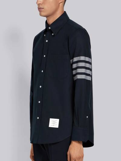 Thom Browne Navy Solid Flannel Shirting 4-bar Nametag Straight Fit Shirt outlook