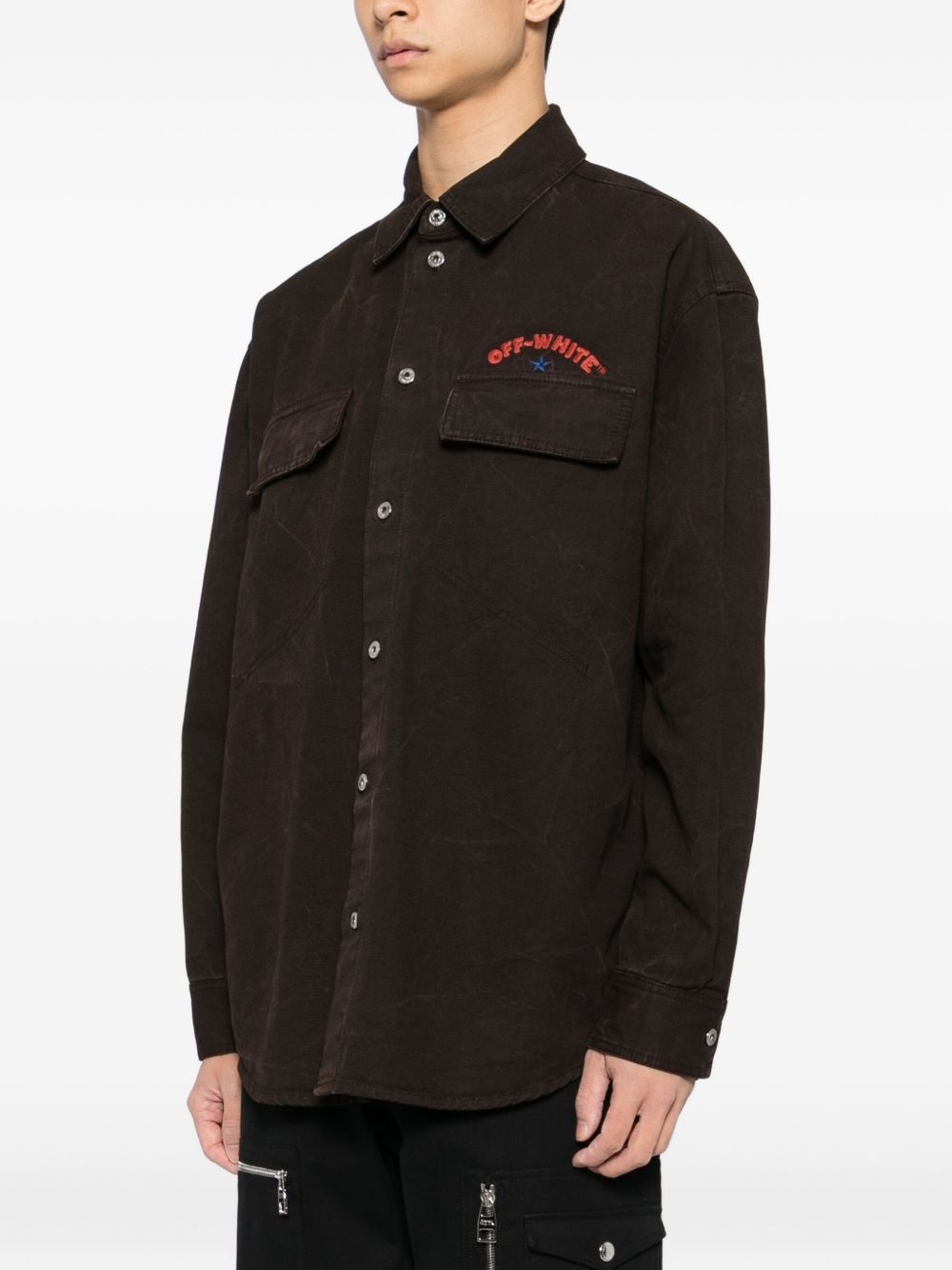 embroidered-print shirt - 3