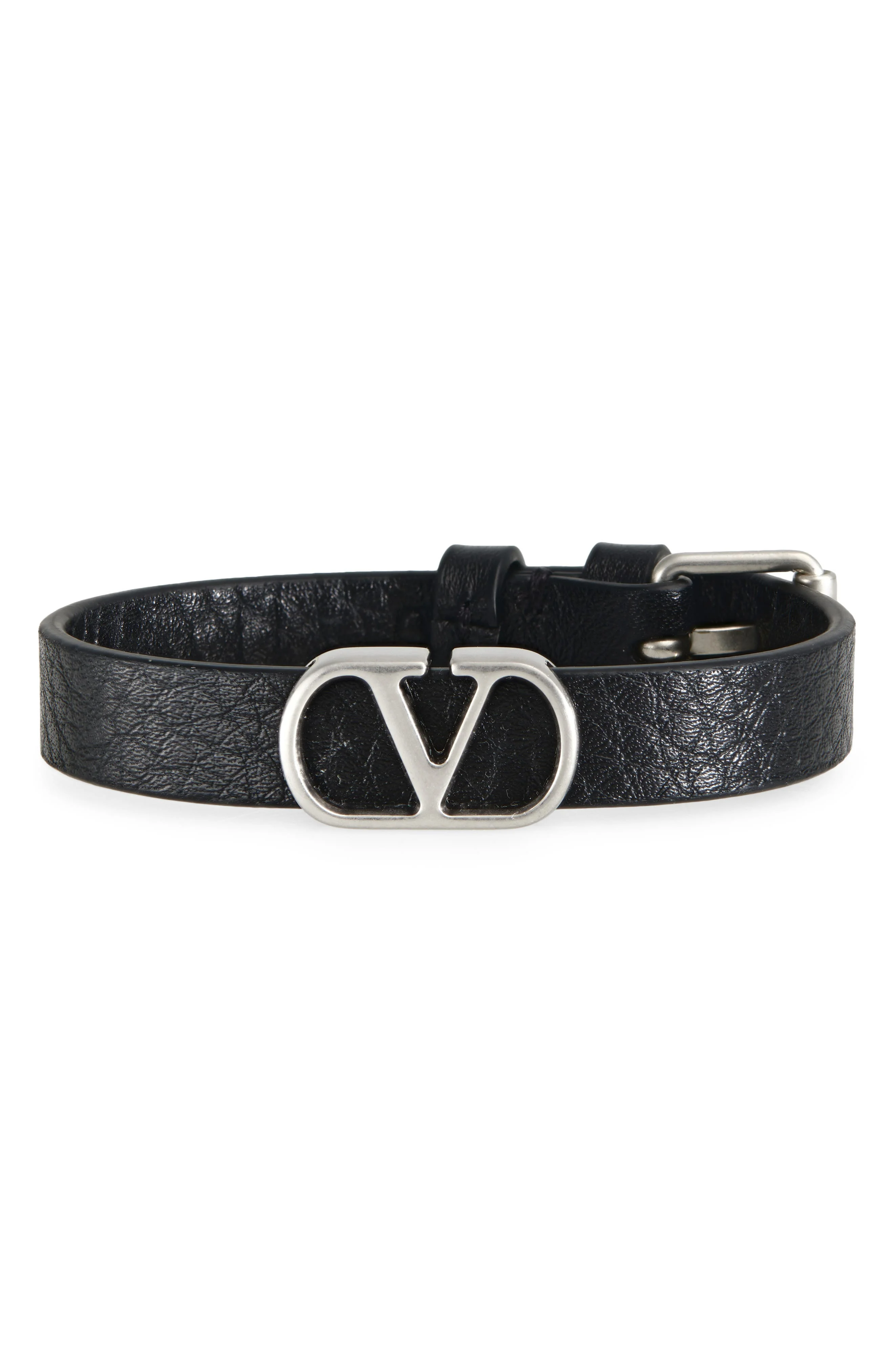 Valentino Men's VLOGO Signature Leather Bracelet in Black at Nordstrom - 1