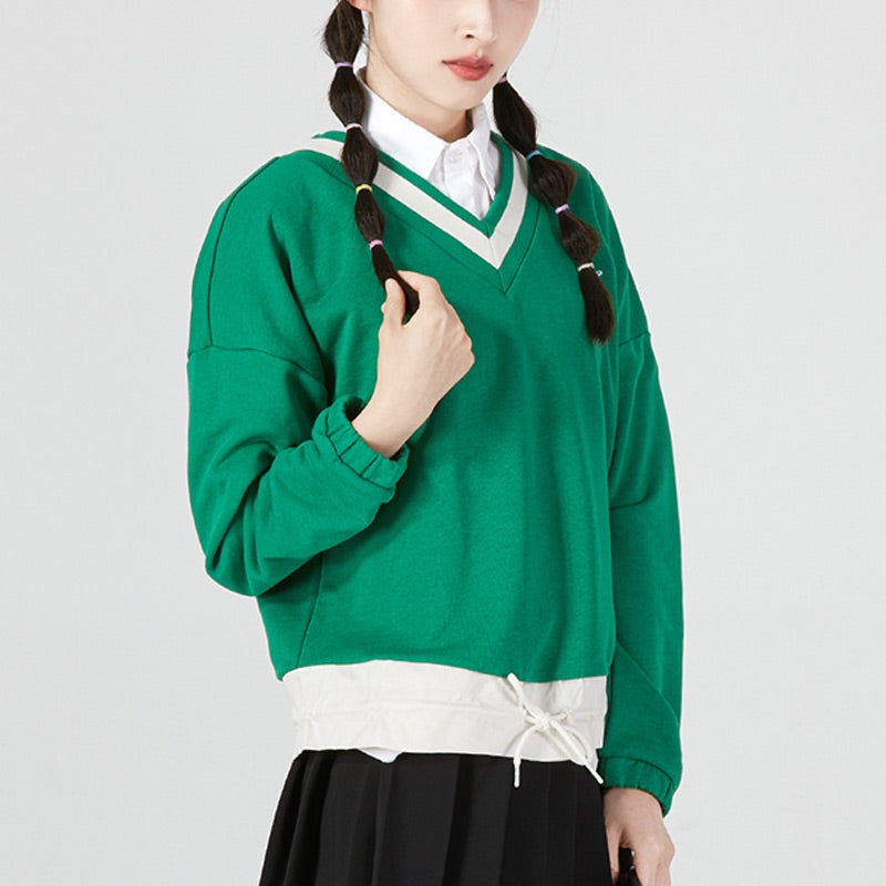 (WMNS) PUMA Logo V neck Sweatshirt 'Green' 537524-86 - 3