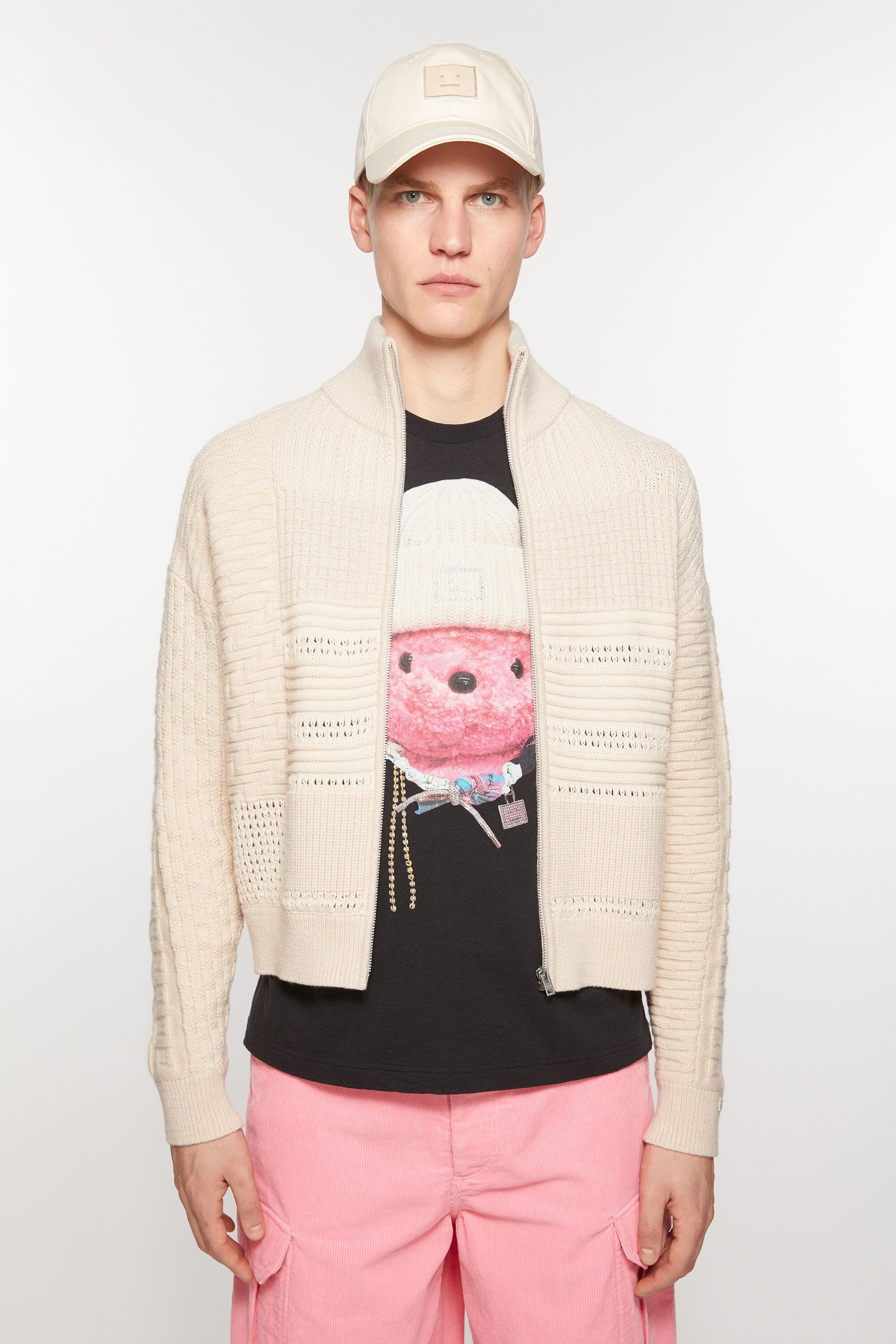 Patchwork knit cardigan - Oatmeal melange - 2
